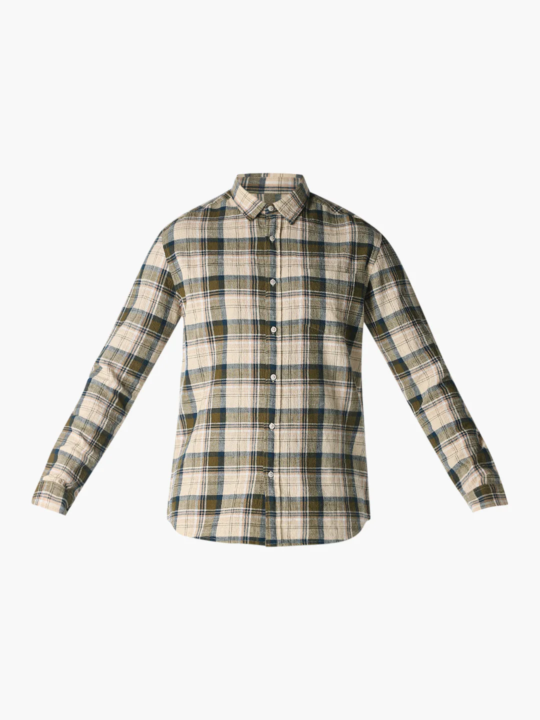 Beige Check Print Shirt - Image 7
