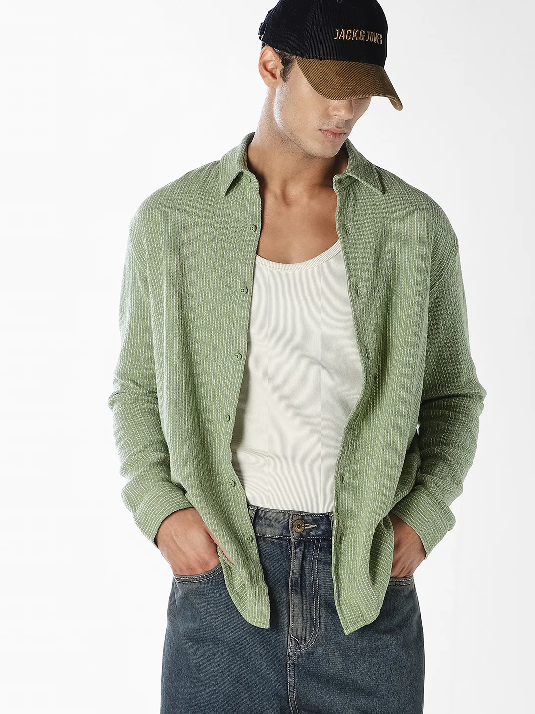 Green Textured Full Sleeves Shirt
