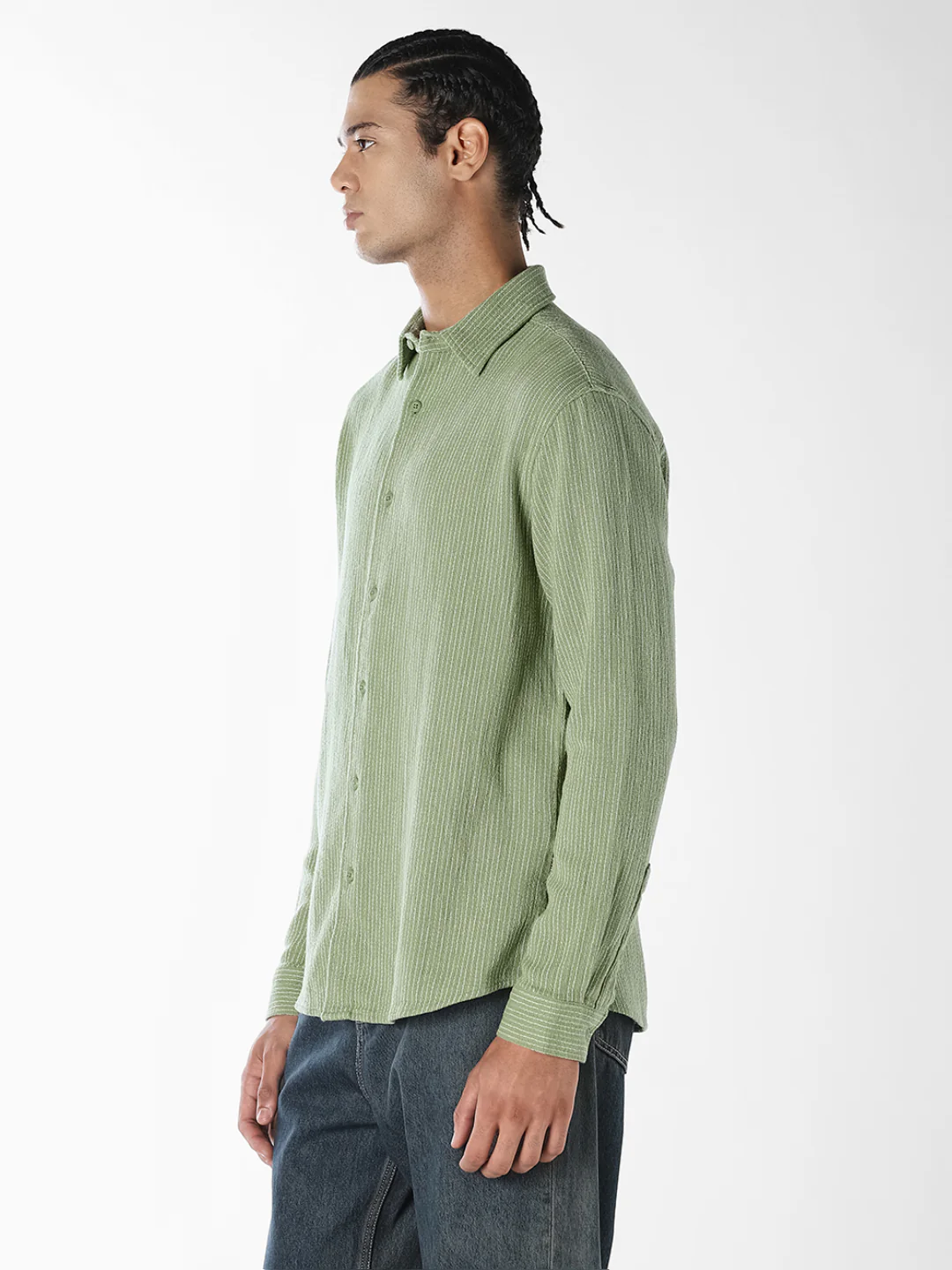 Green Textured Full Sleeves Shirt - Image 3