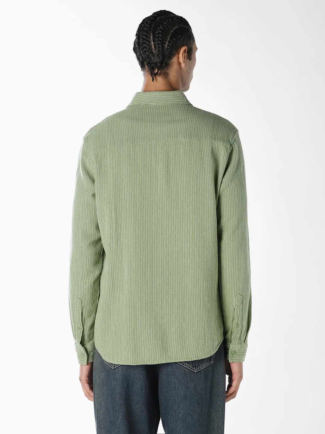 Green Textured Full Sleeves Shirt - Image 4