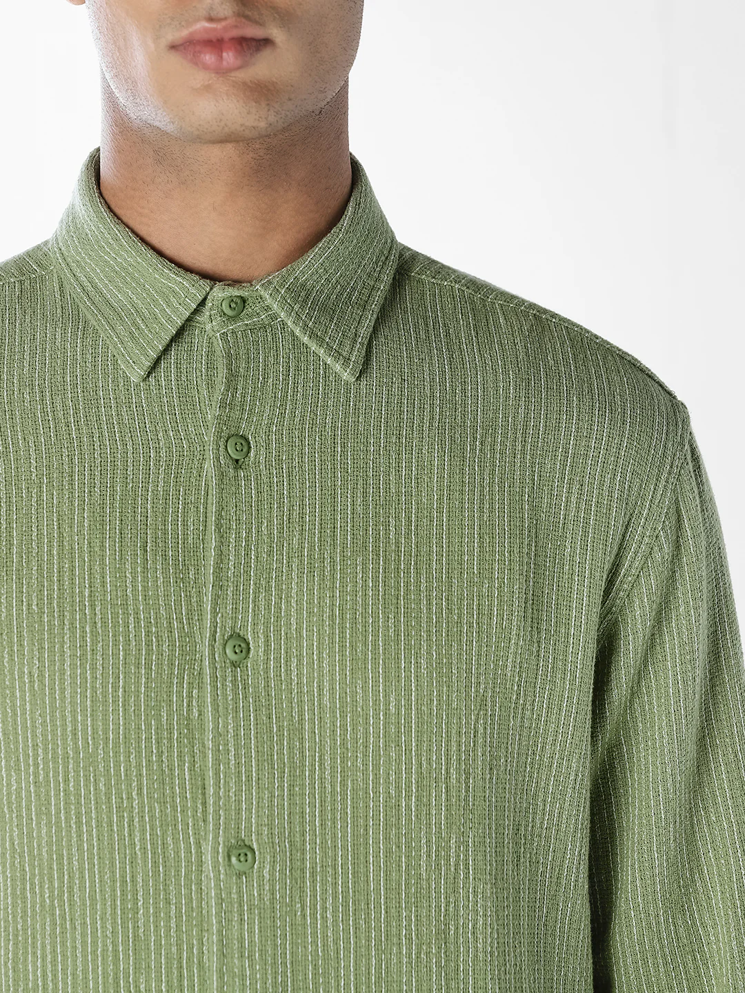 Green Textured Full Sleeves Shirt - Image 5