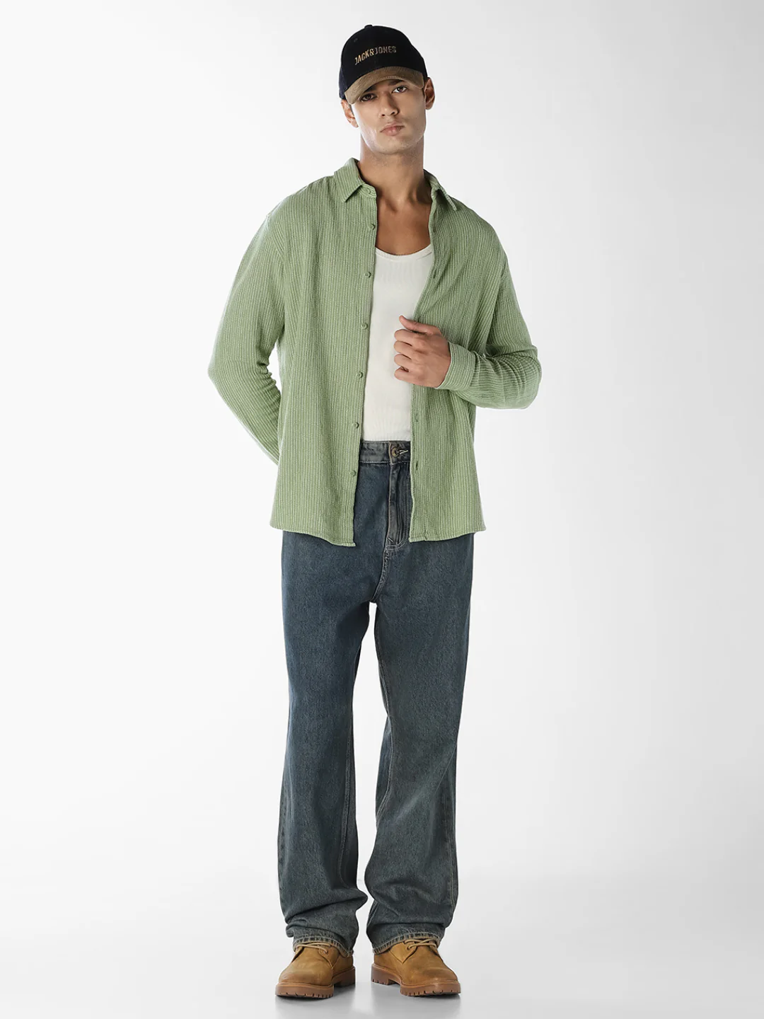 Green Textured Full Sleeves Shirt - Image 6