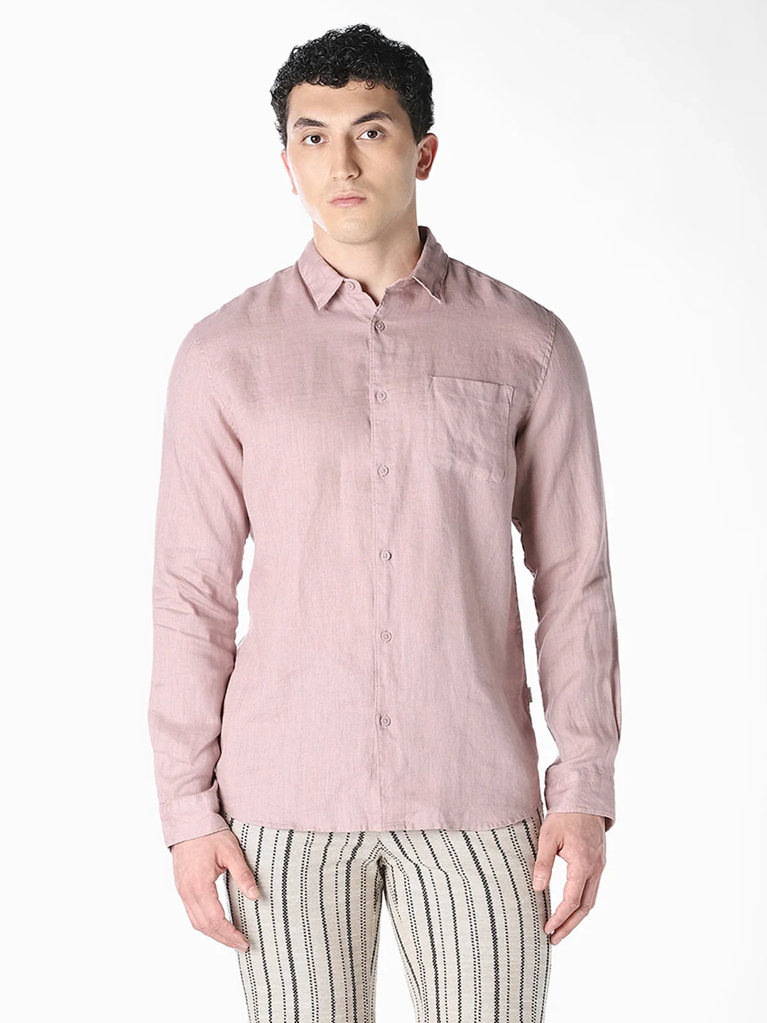 Pink Linen Regular Fit Shirt - Image 2