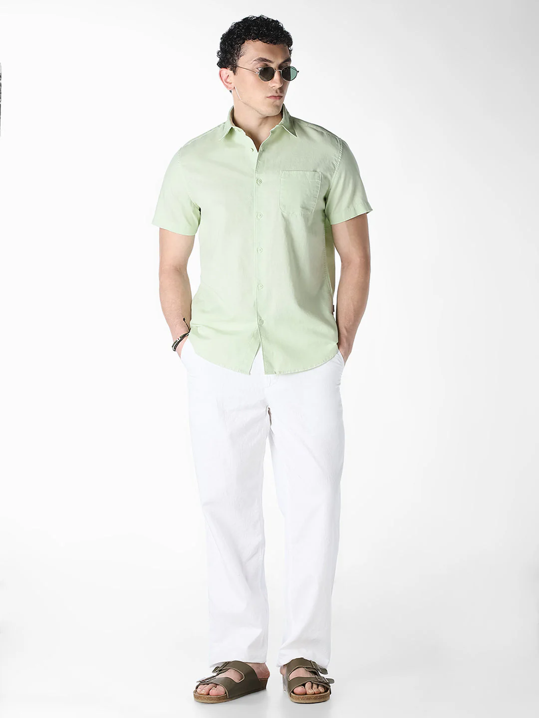 Pastel Green Linen Short Sleeves Shirt - Image 6