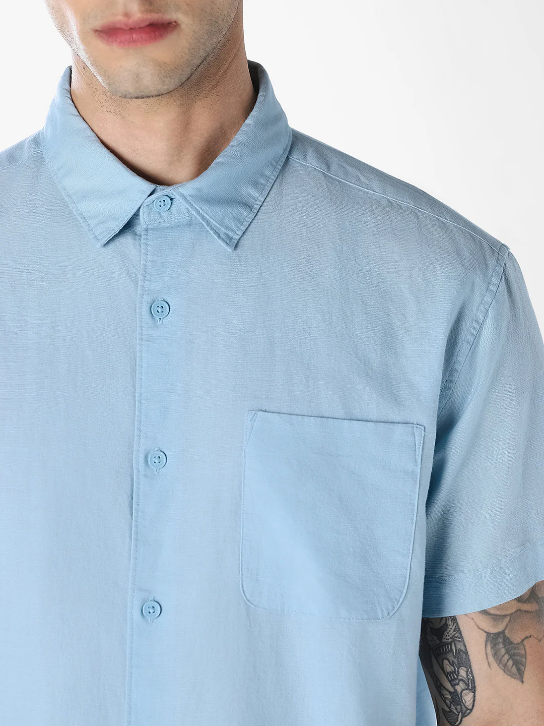 Blue Linen Short Sleeves Shirt - Image 5