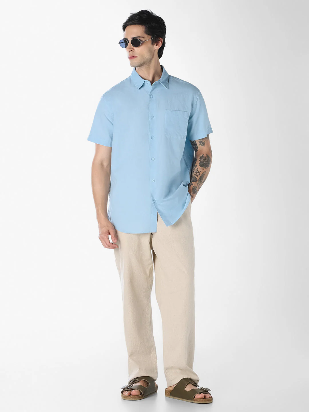 Blue Linen Short Sleeves Shirt - Image 6