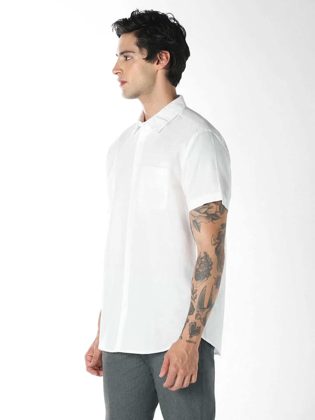 White Linen Short Sleeves Shirt - Image 3