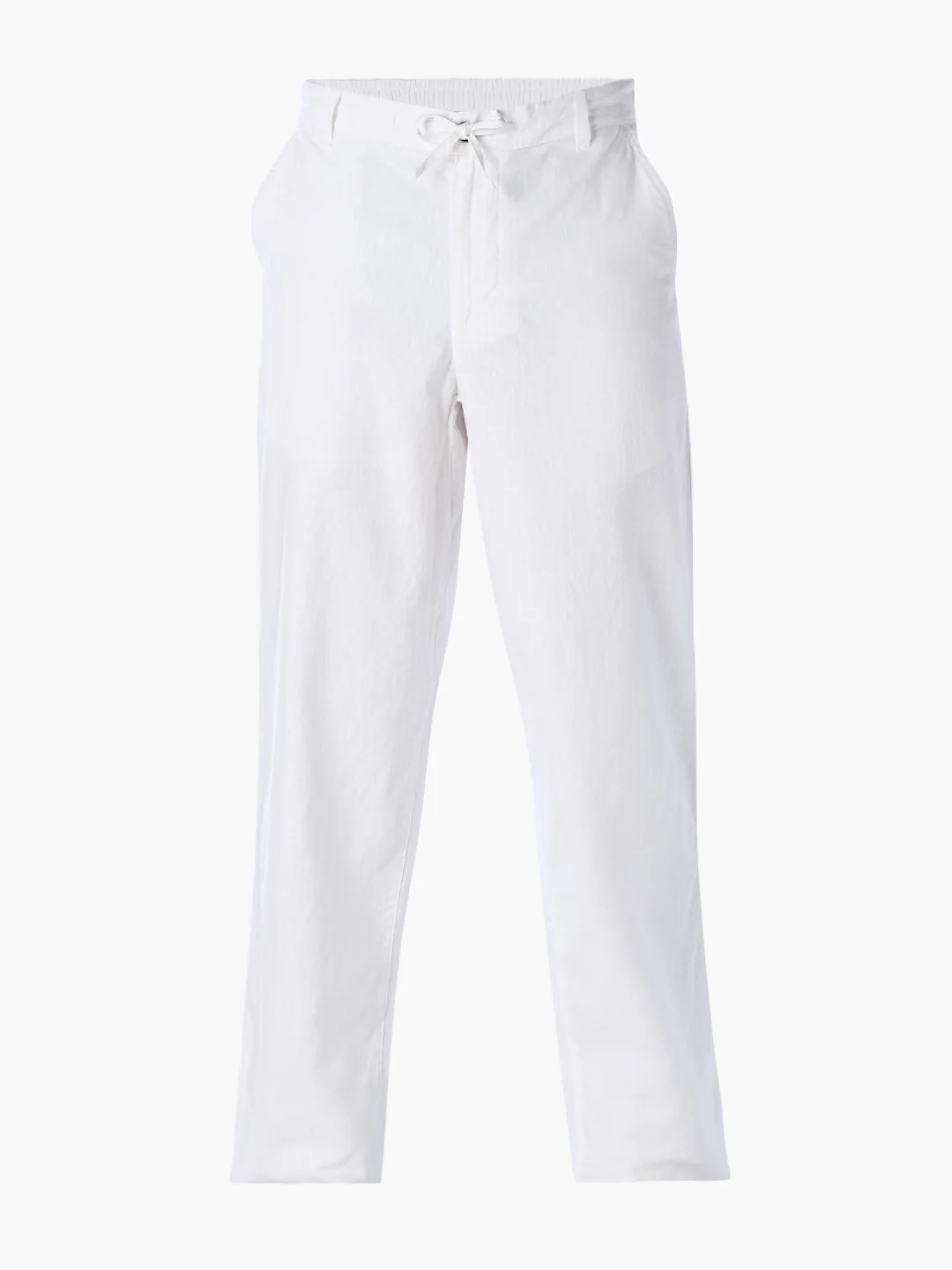 Men's Linen Blend Regular Fit Chinos In Bright White - Image 7