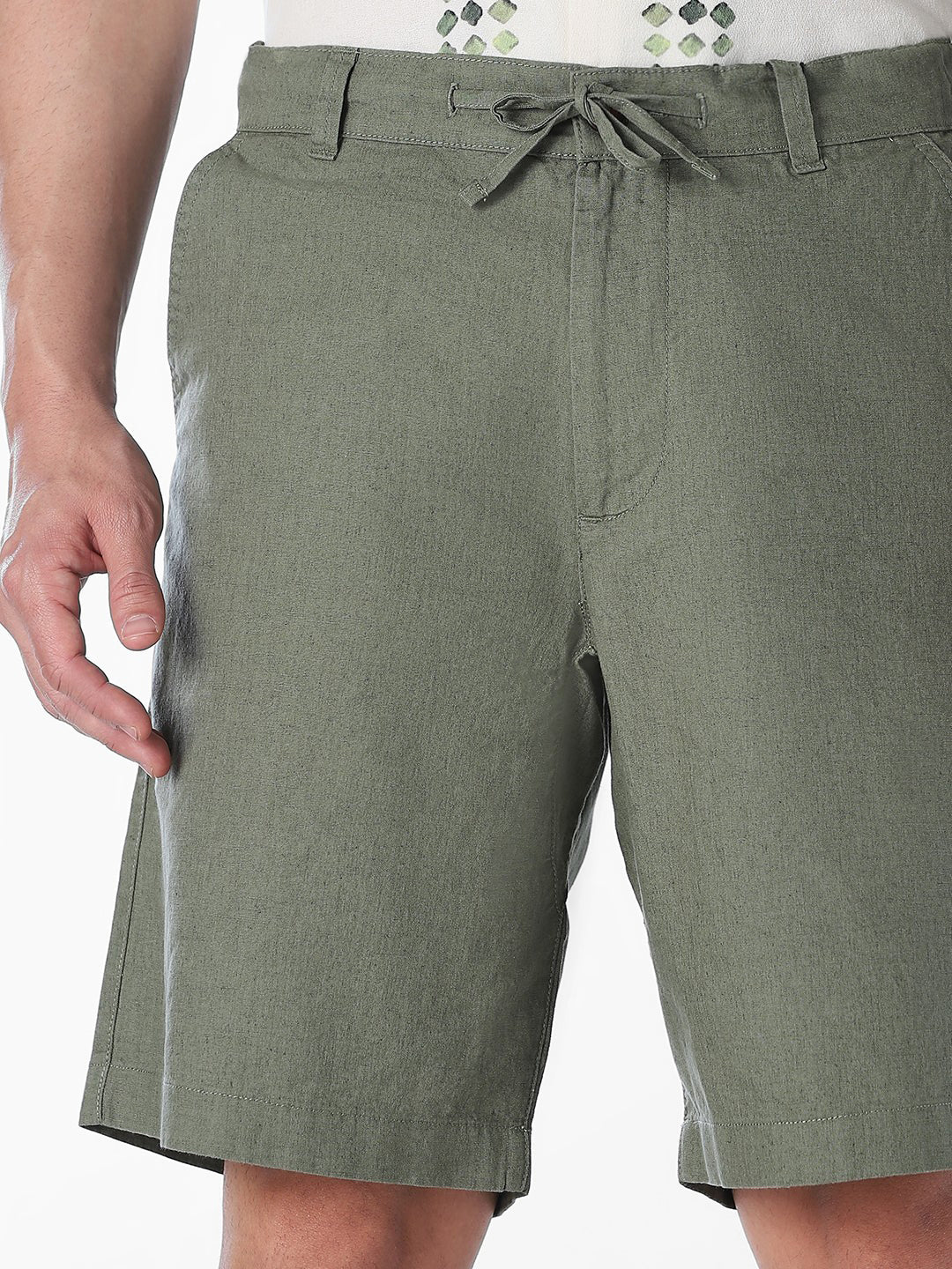 Green Linen Blend Chino Shorts - Image 4