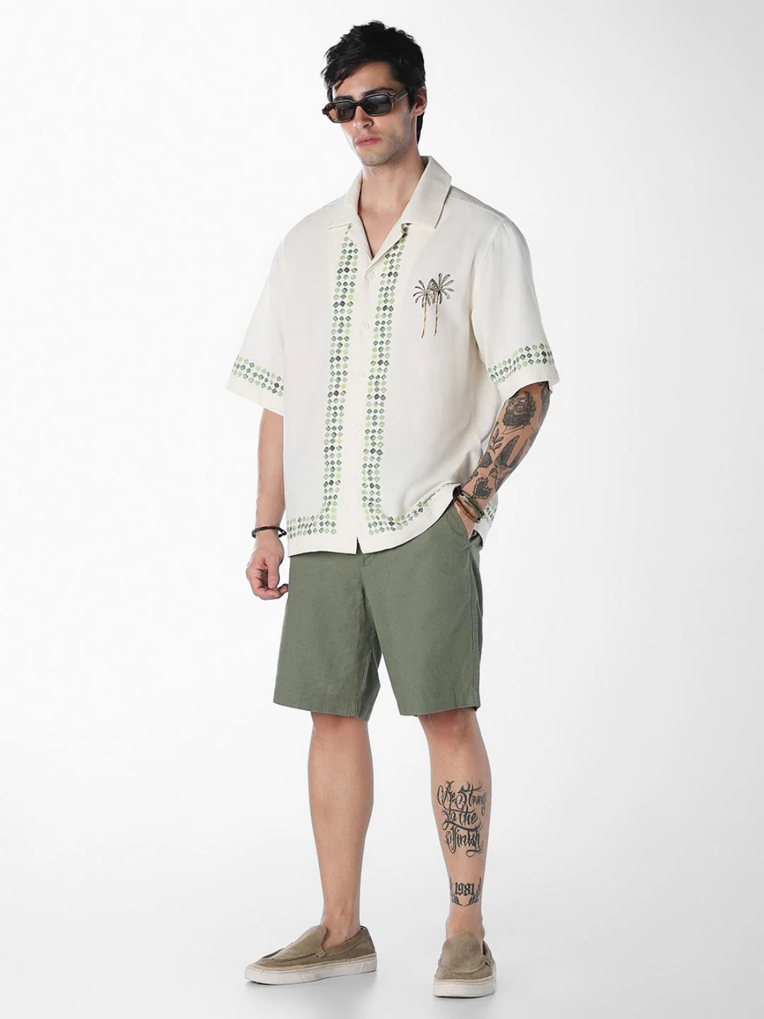 Green Linen Blend Chino Shorts - Image 6