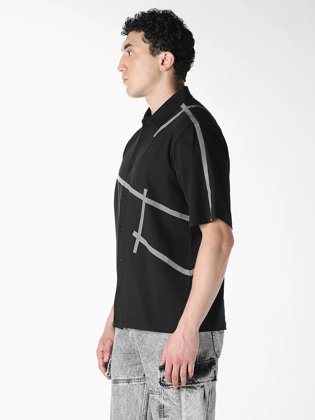Black Printed Oversized Shirt - Image 3
