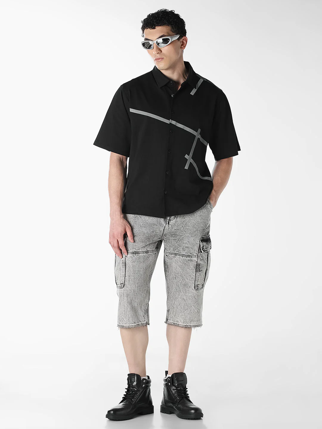 Black Printed Oversized Shirt - Image 6
