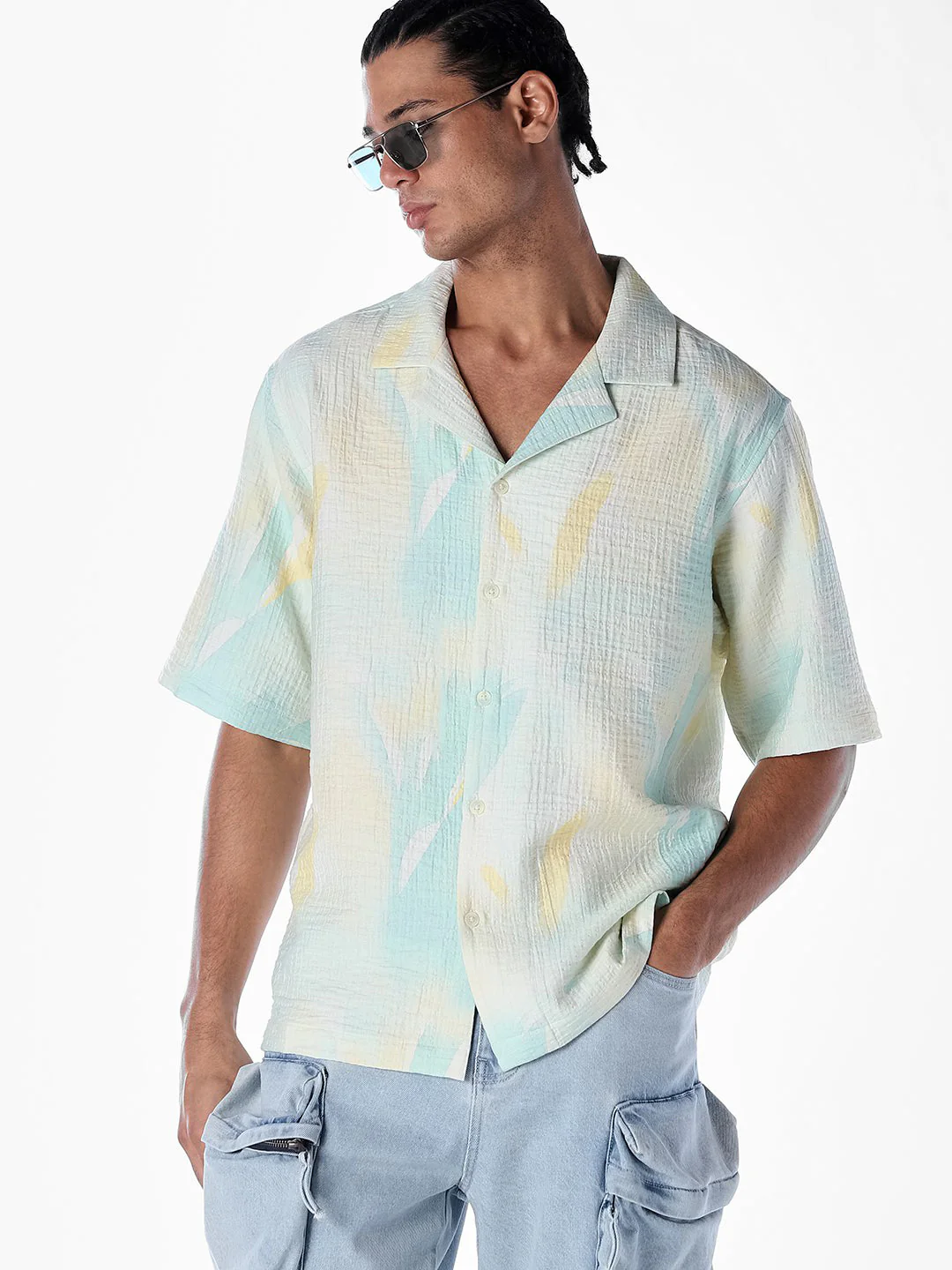 Tropical Print Oversized Shirt