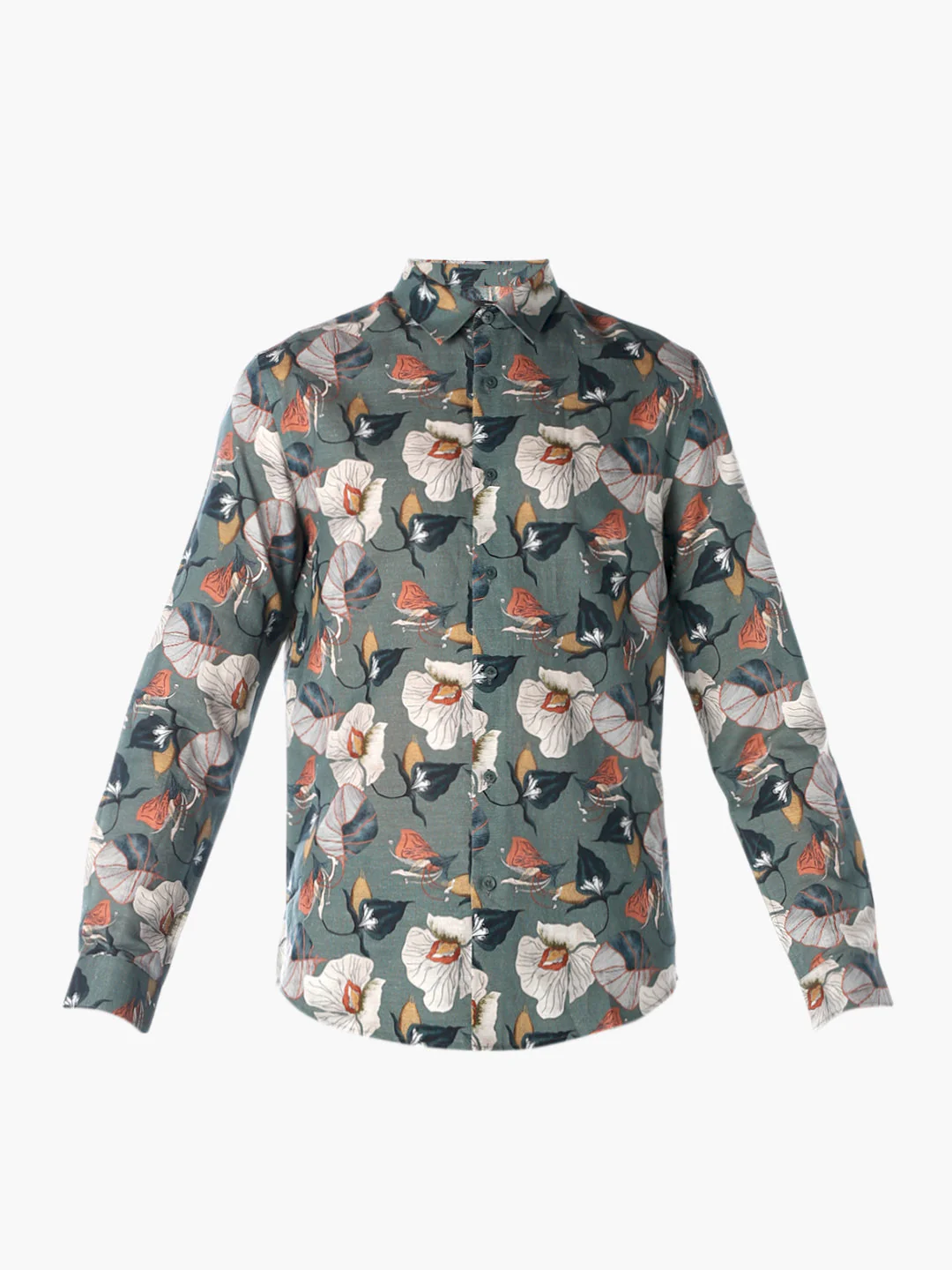Linen Blend Printed Slim Fit Shirt - Image 7