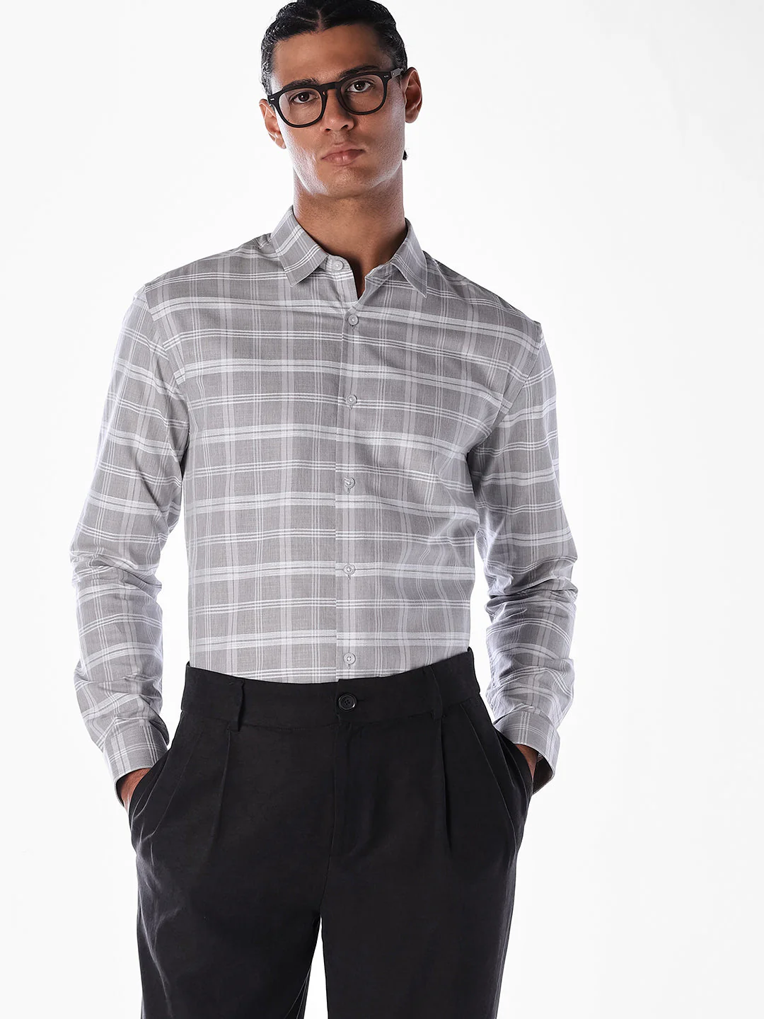 Grey Check Cotton Shirt