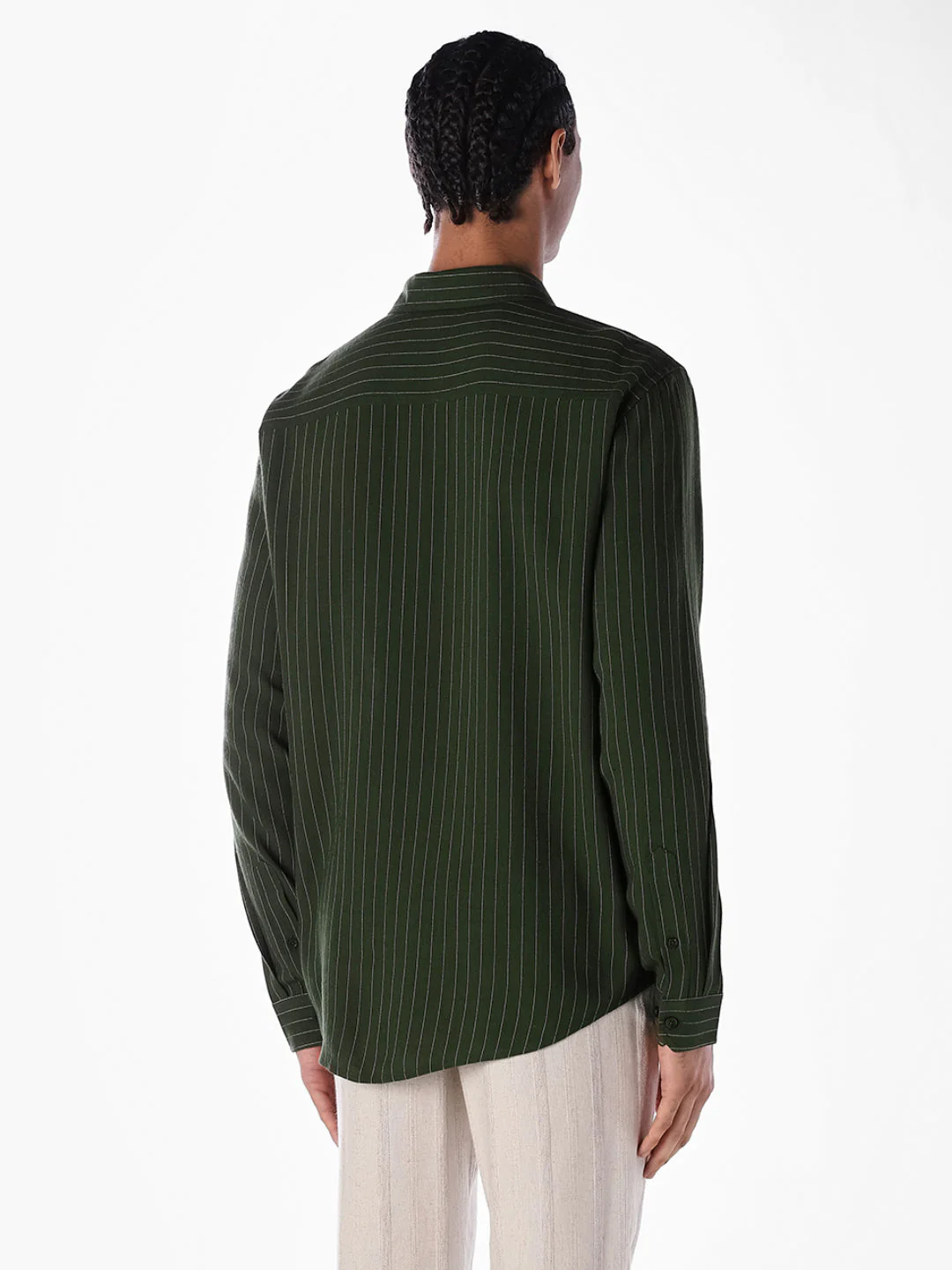 Dark Green Striped Regular Fit Shirt - Image 4