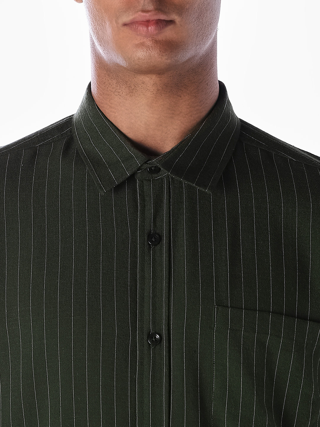 Dark Green Striped Regular Fit Shirt - Image 5