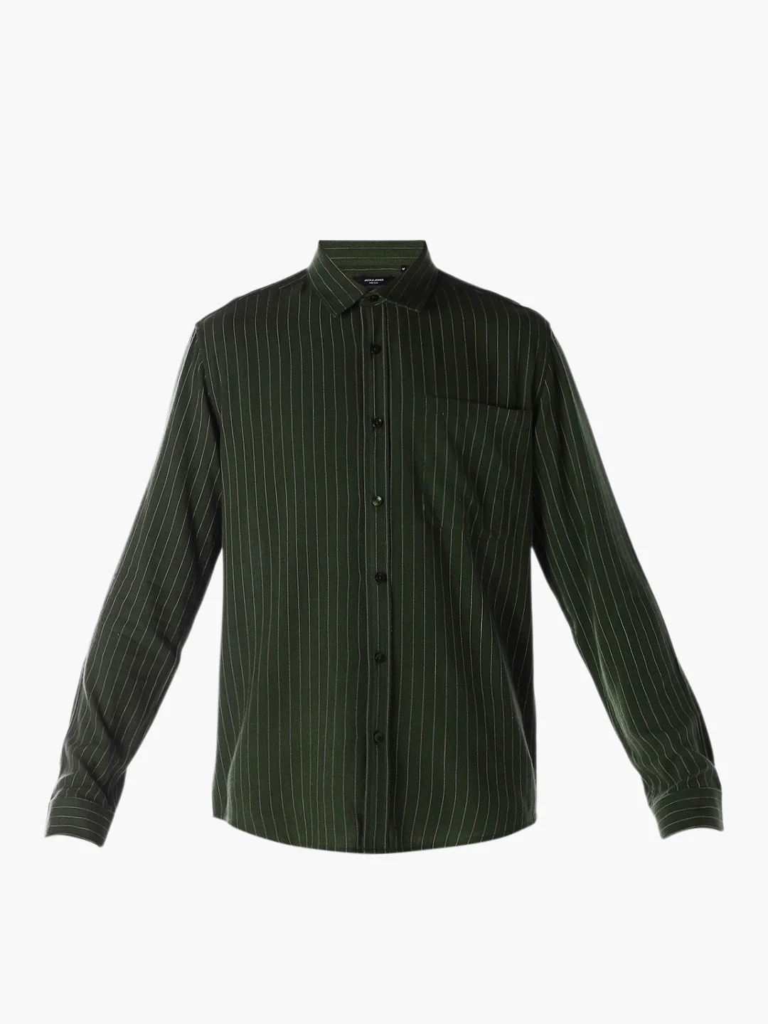Dark Green Striped Regular Fit Shirt - Image 7