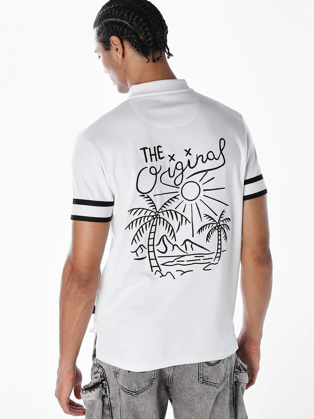 White Logo Print Polo