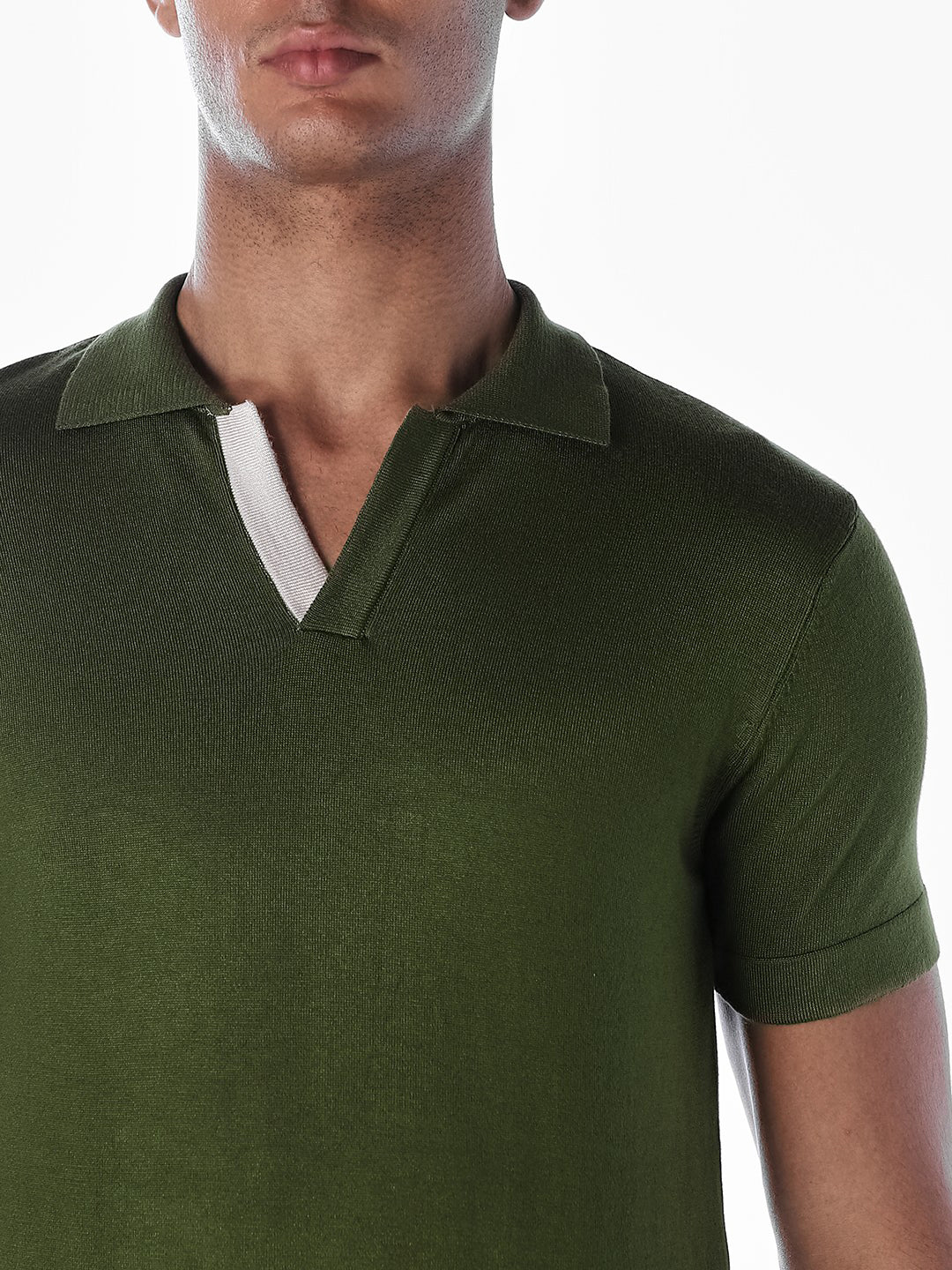 Knitted Slim Fit Polo - Green - Image 5