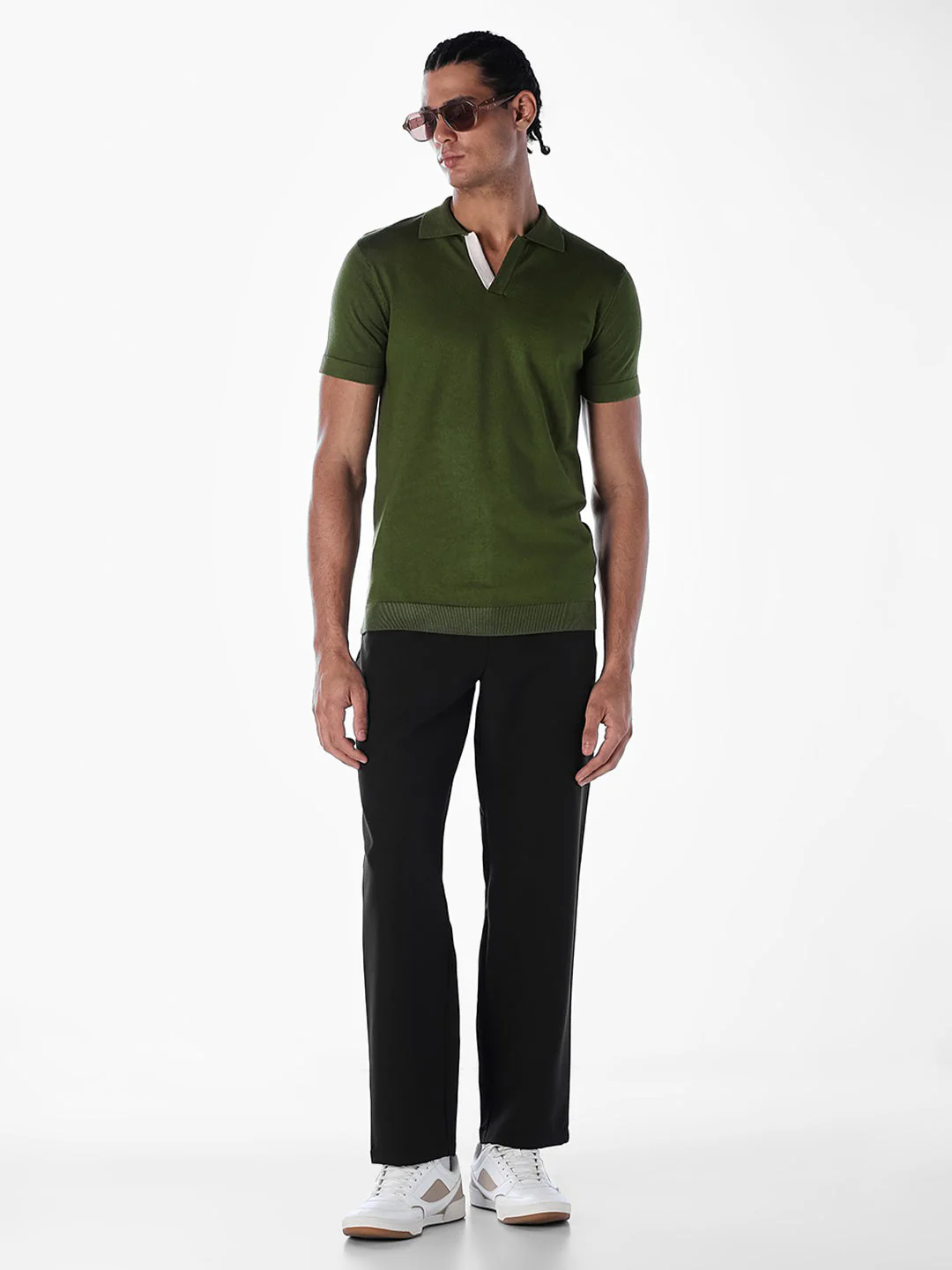 Knitted Slim Fit Polo - Green - Image 6