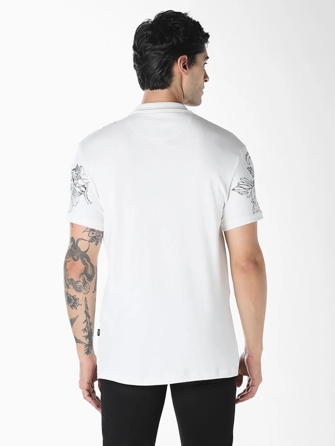 White Floral Print Cotton Polo - Image 4