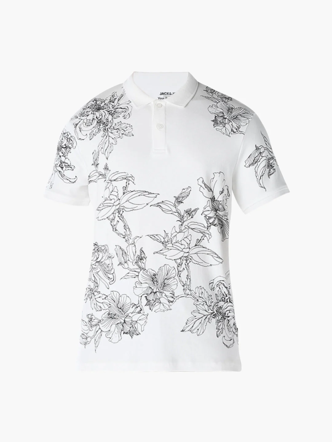 White Floral Print Cotton Polo - Image 7