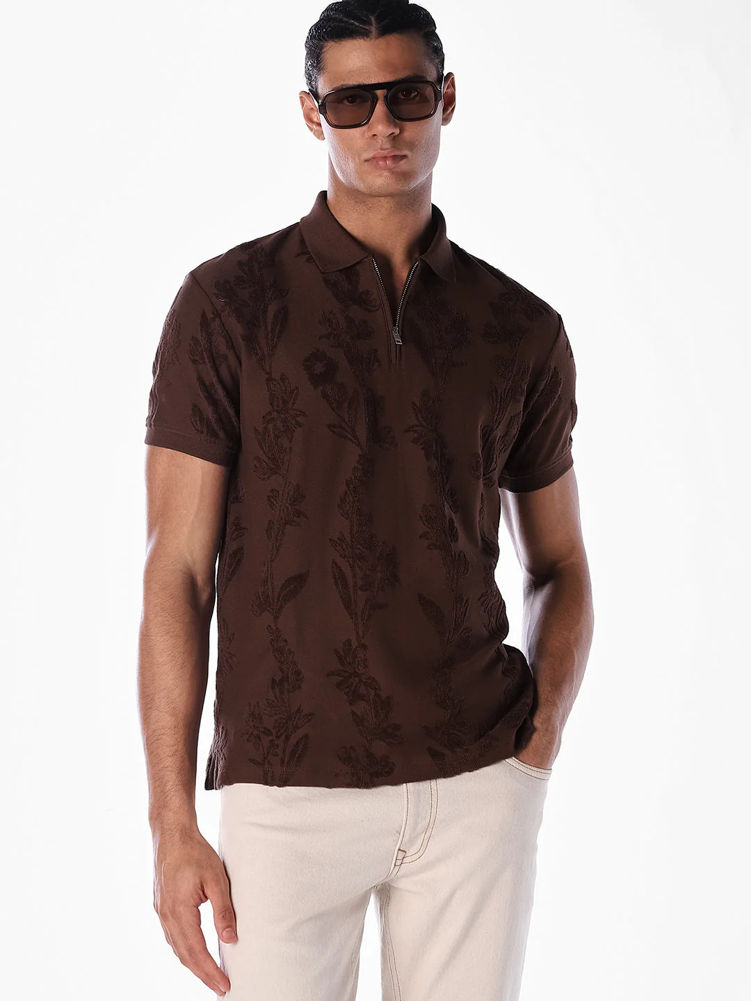 Jacquard Floral Cotton Polo