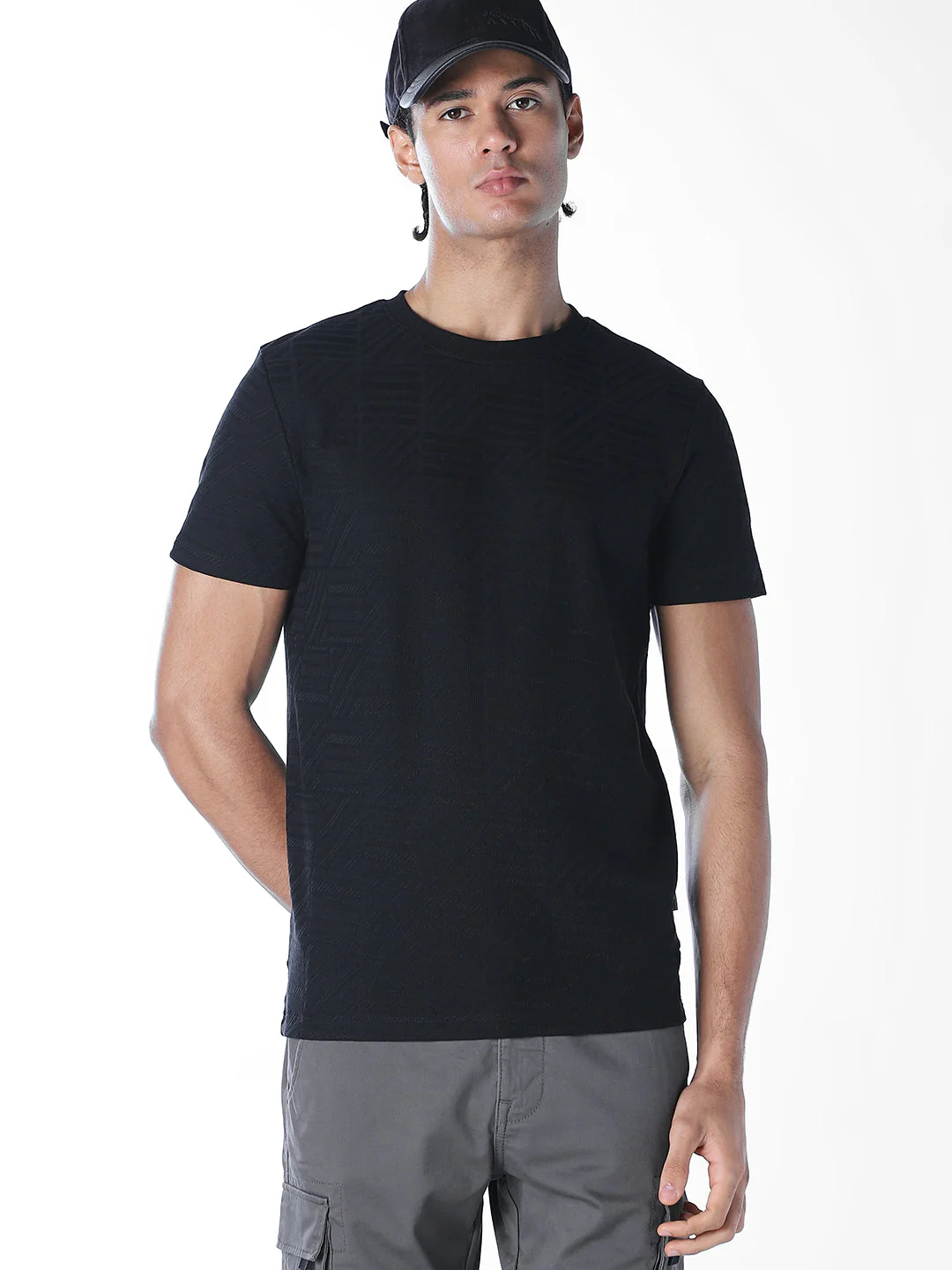 Jacquard Cotton Crew Neck T-shirt