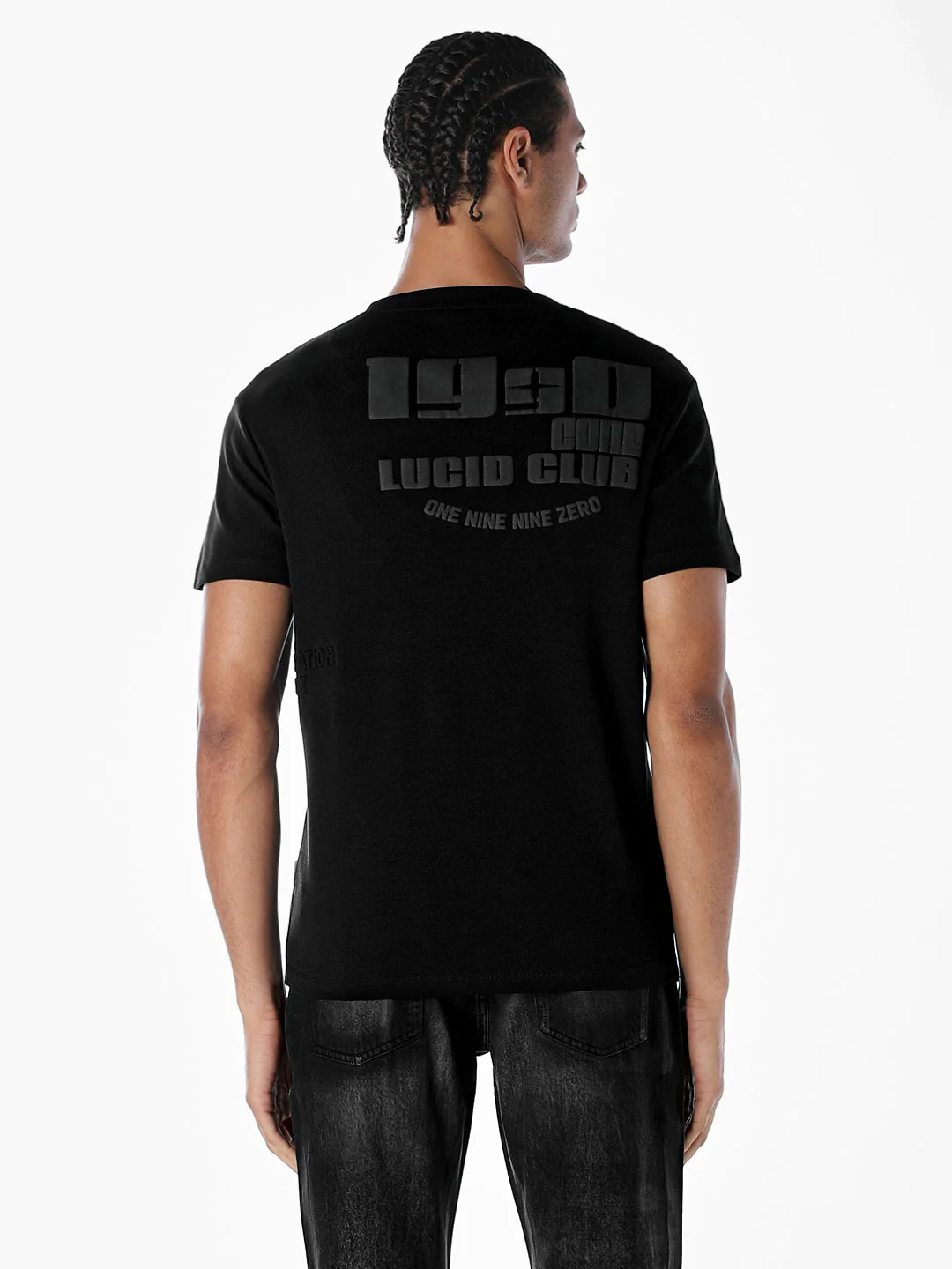Black Tonal Embossed Logo Cotton T-shirt - Image 4