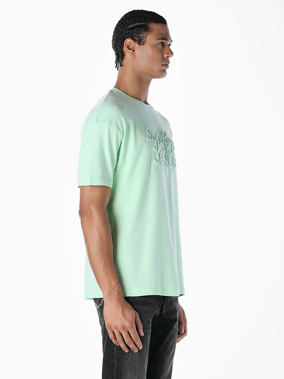 Embossed Text Boxy Fit T-shirt - Pastel Green - Image 3