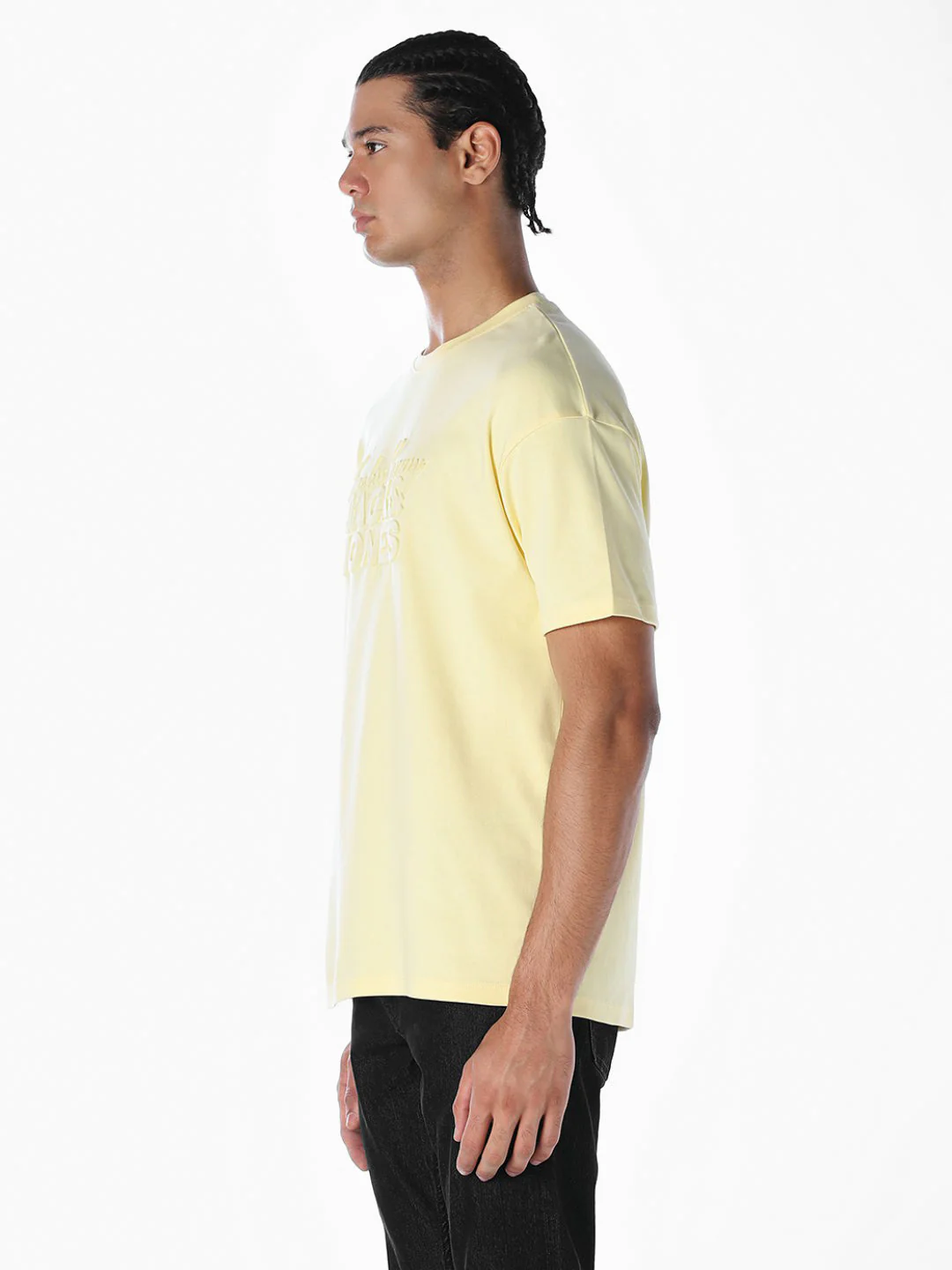 Embossed Text Boxy Fit T-shirt - Pastel Yellow - Image 3