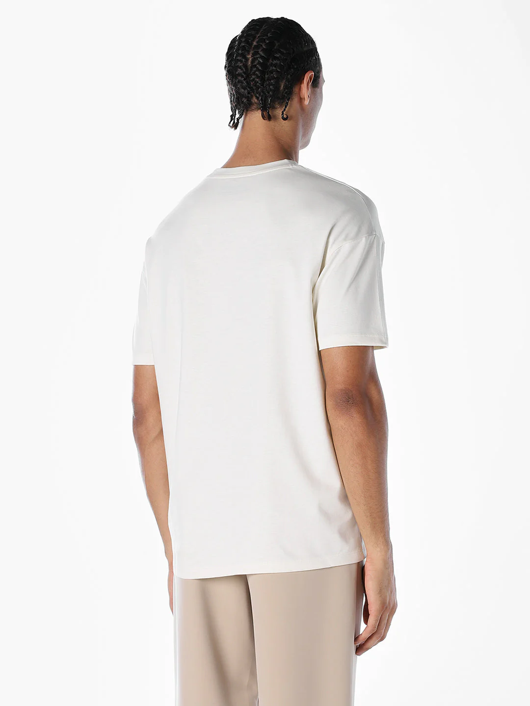 Textured Stitch Detail Oversized T-shirt - White - Image 4