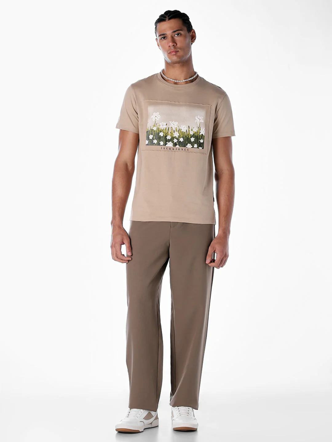 Beige Printed Cotton T-shirt - Image 6