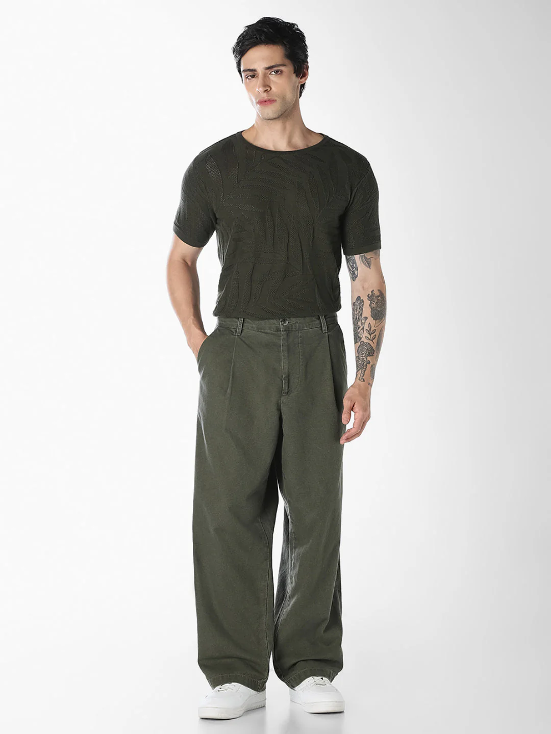 Jacquard Crew Neck Cotton T-shirt - Image 6