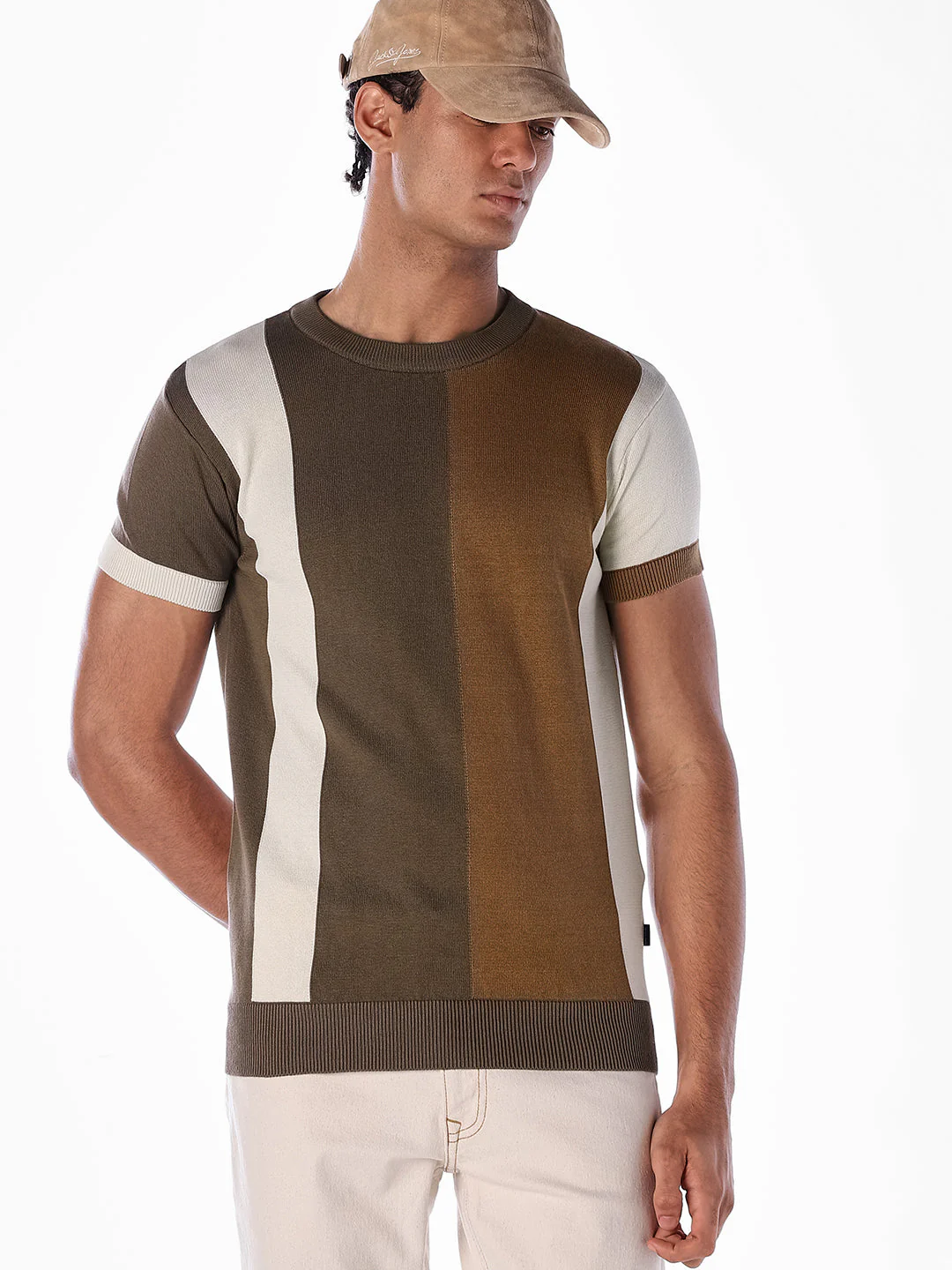 Colourblocked Knitted Crew Neck T-shirt