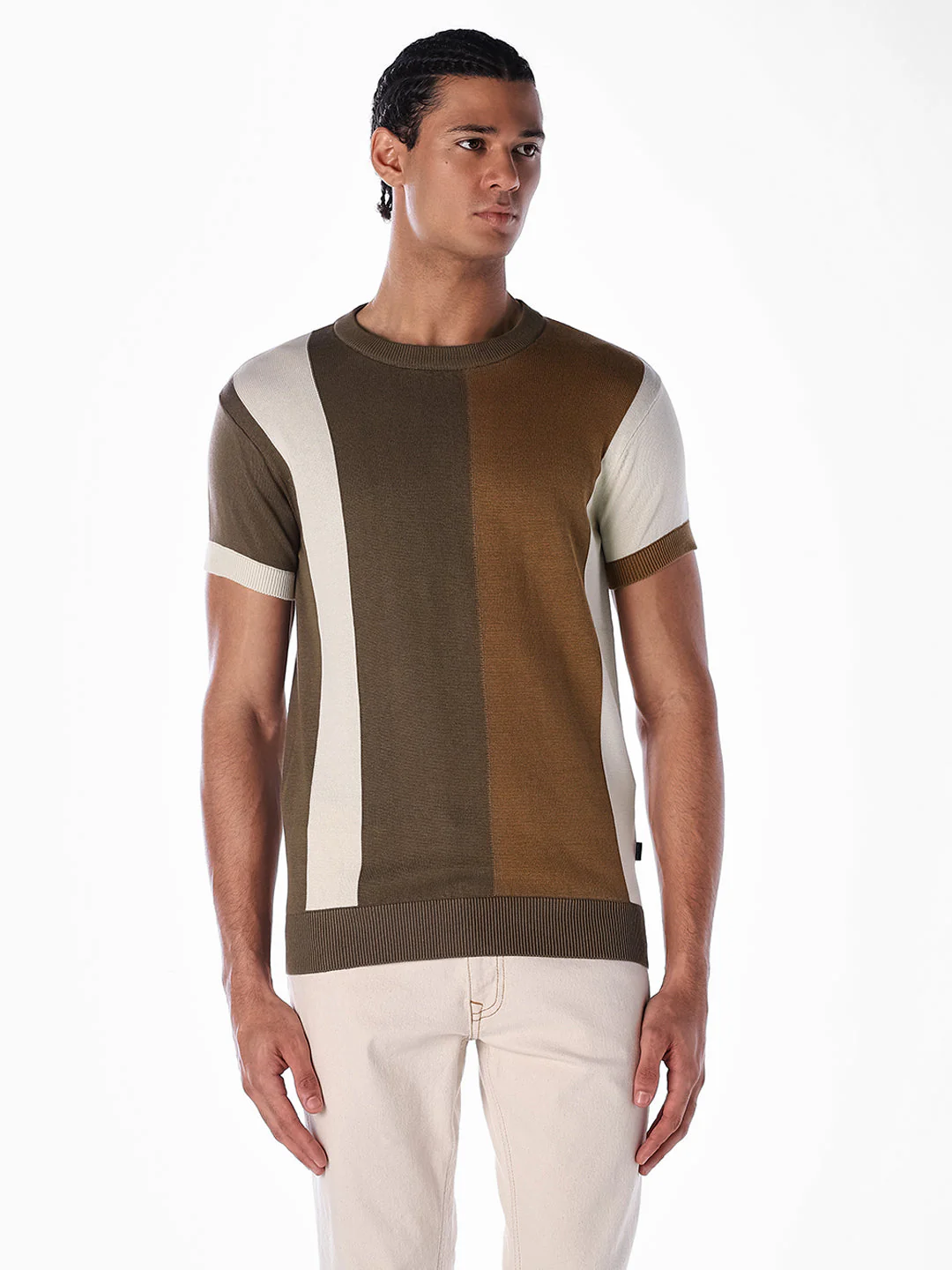 Colourblocked Knitted Crew Neck T-shirt - Image 2