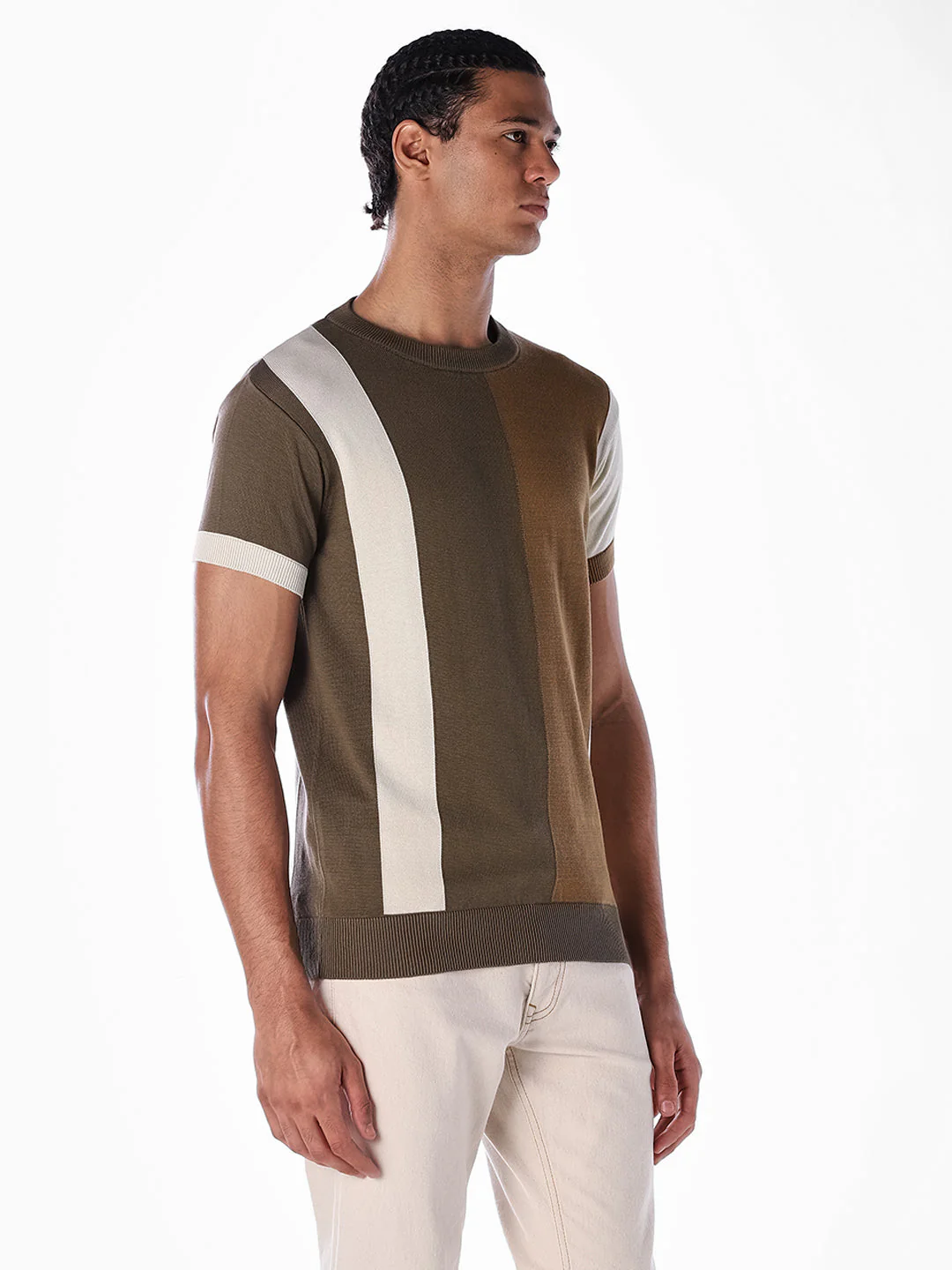 Colourblocked Knitted Crew Neck T-shirt - Image 3