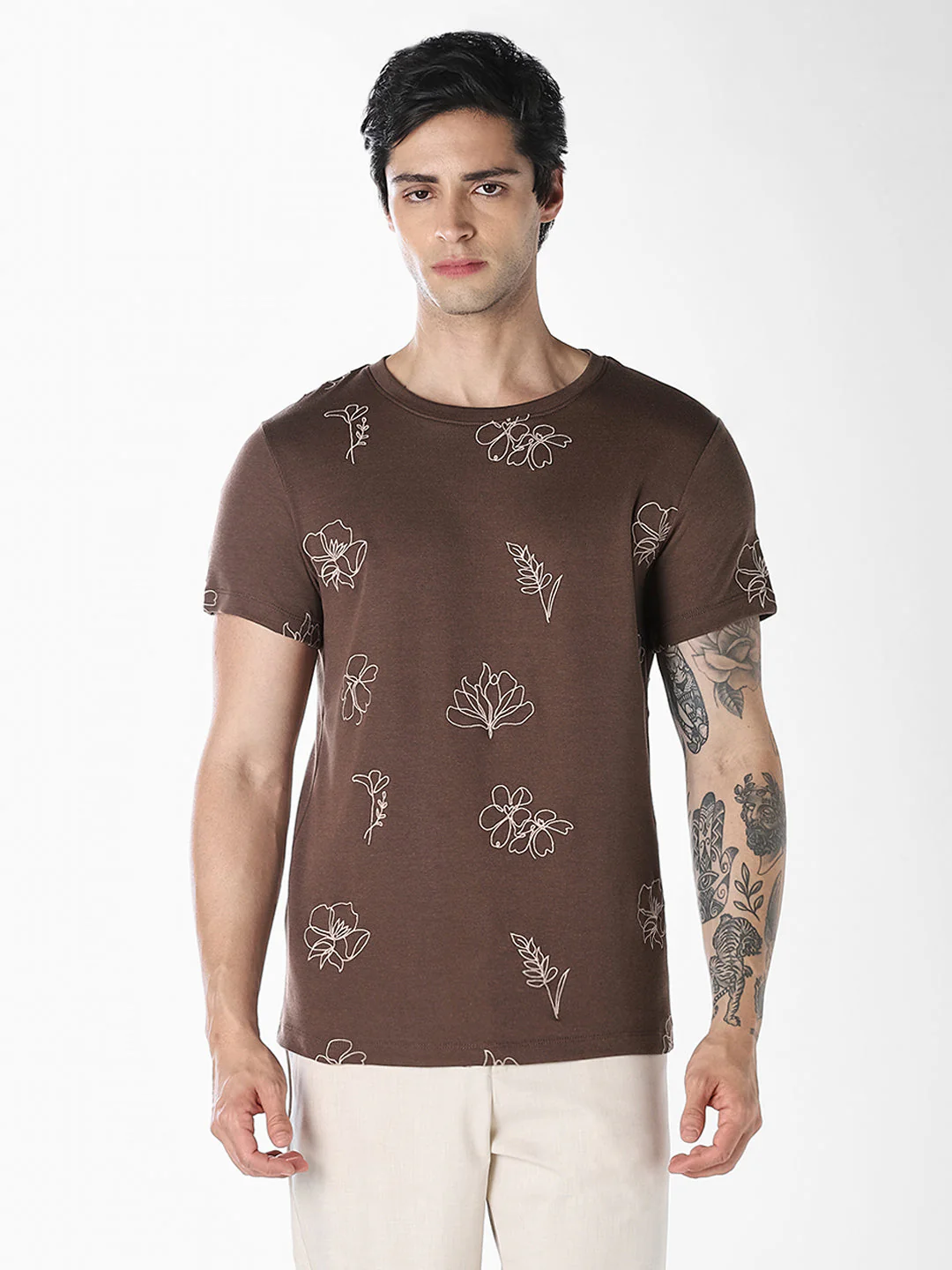 Brown Embroidered Cotton T-shirt - Image 2