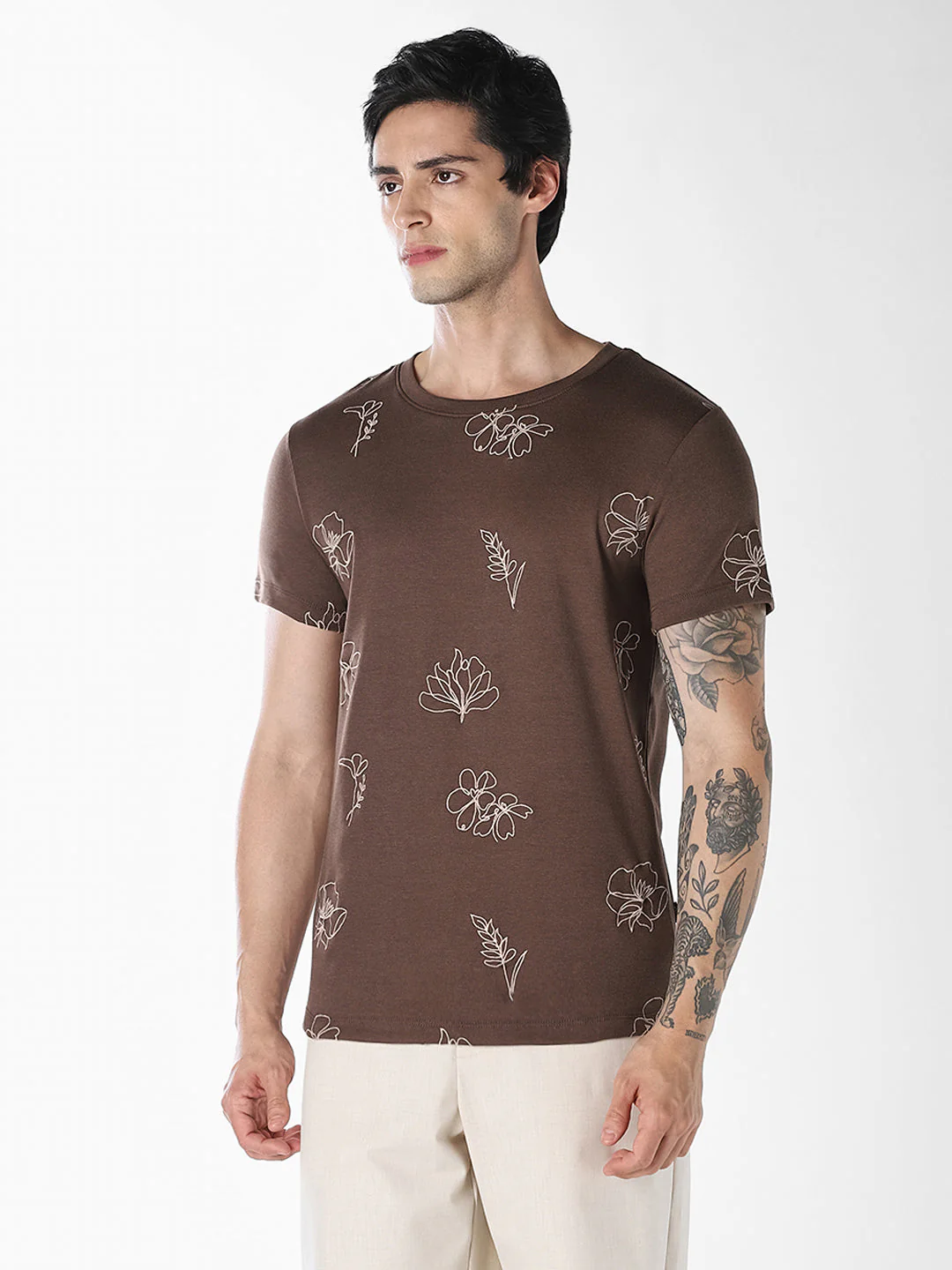 Brown Embroidered Cotton T-shirt - Image 3