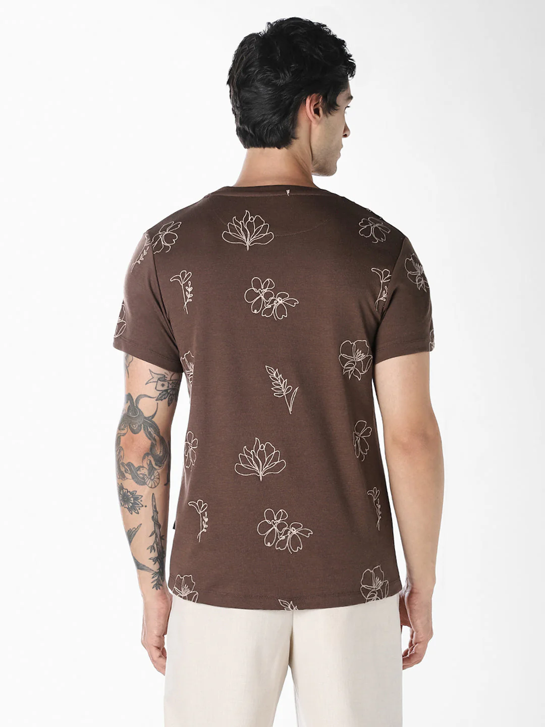 Brown Embroidered Cotton T-shirt - Image 4