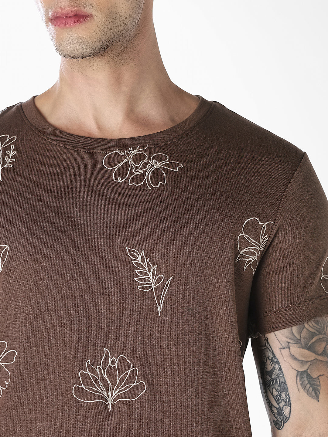 Brown Embroidered Cotton T-shirt - Image 5