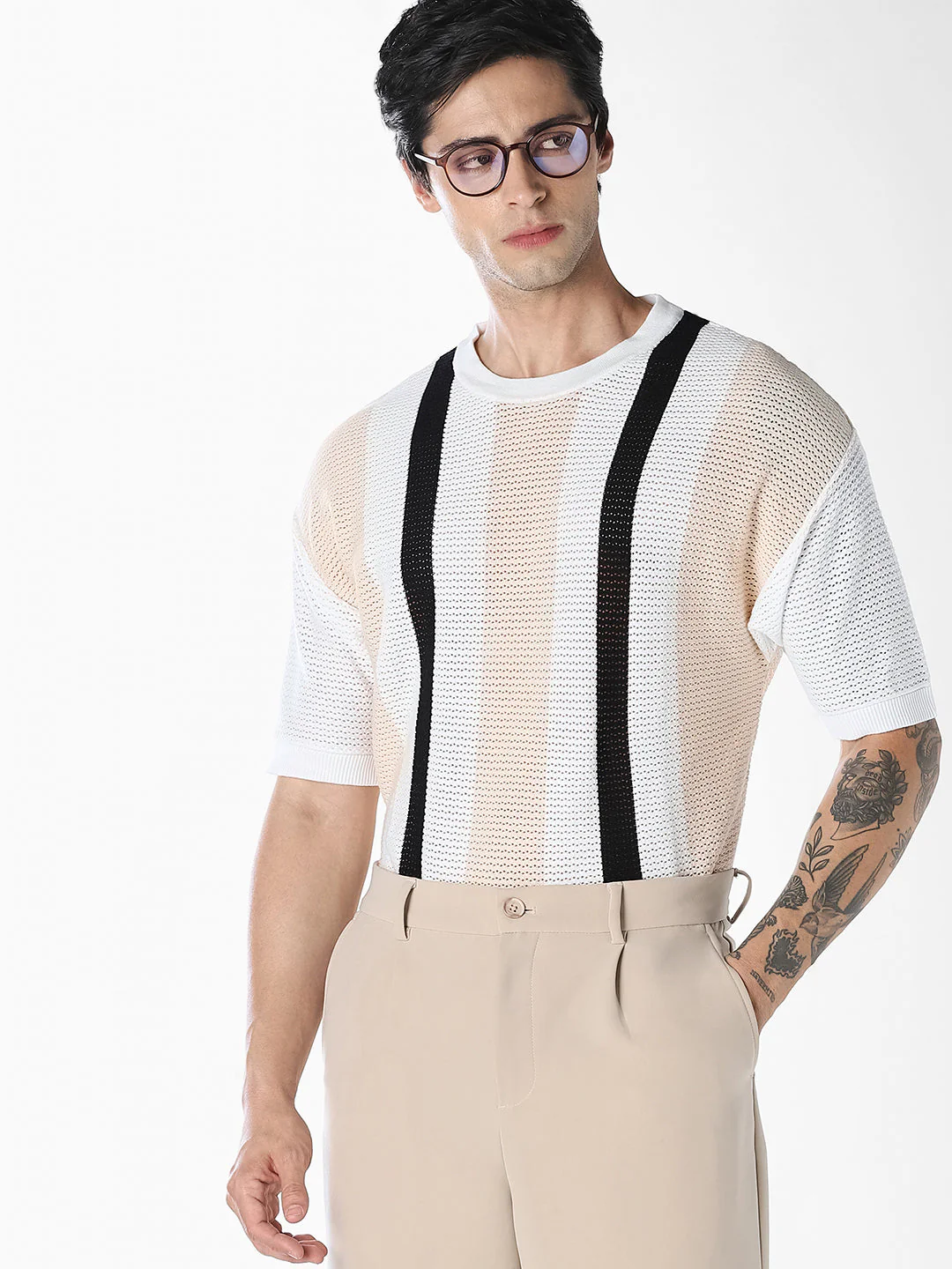 Striped Crew Neck Knitted T-shirt