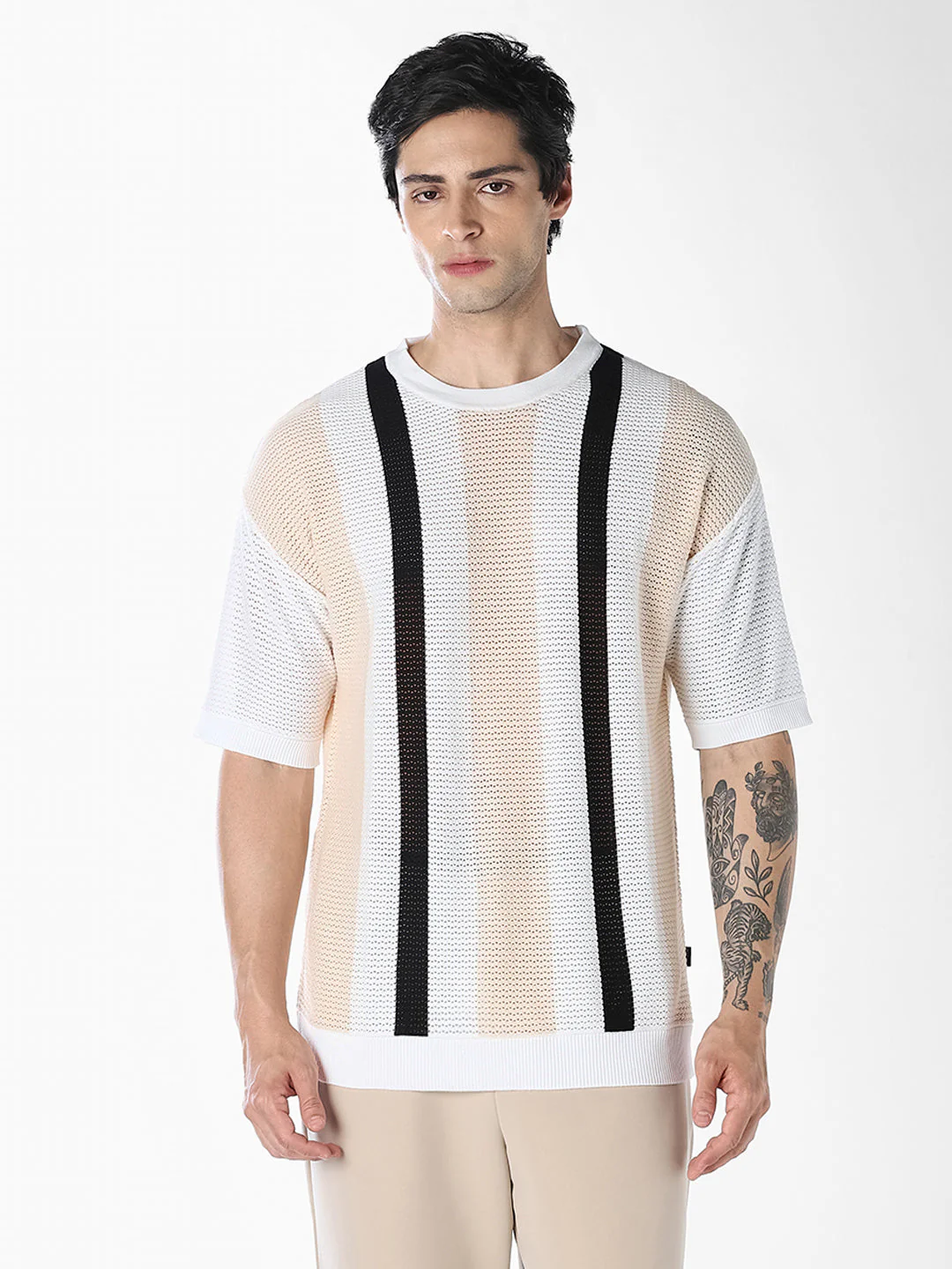 Striped Crew Neck Knitted T-shirt - Image 2