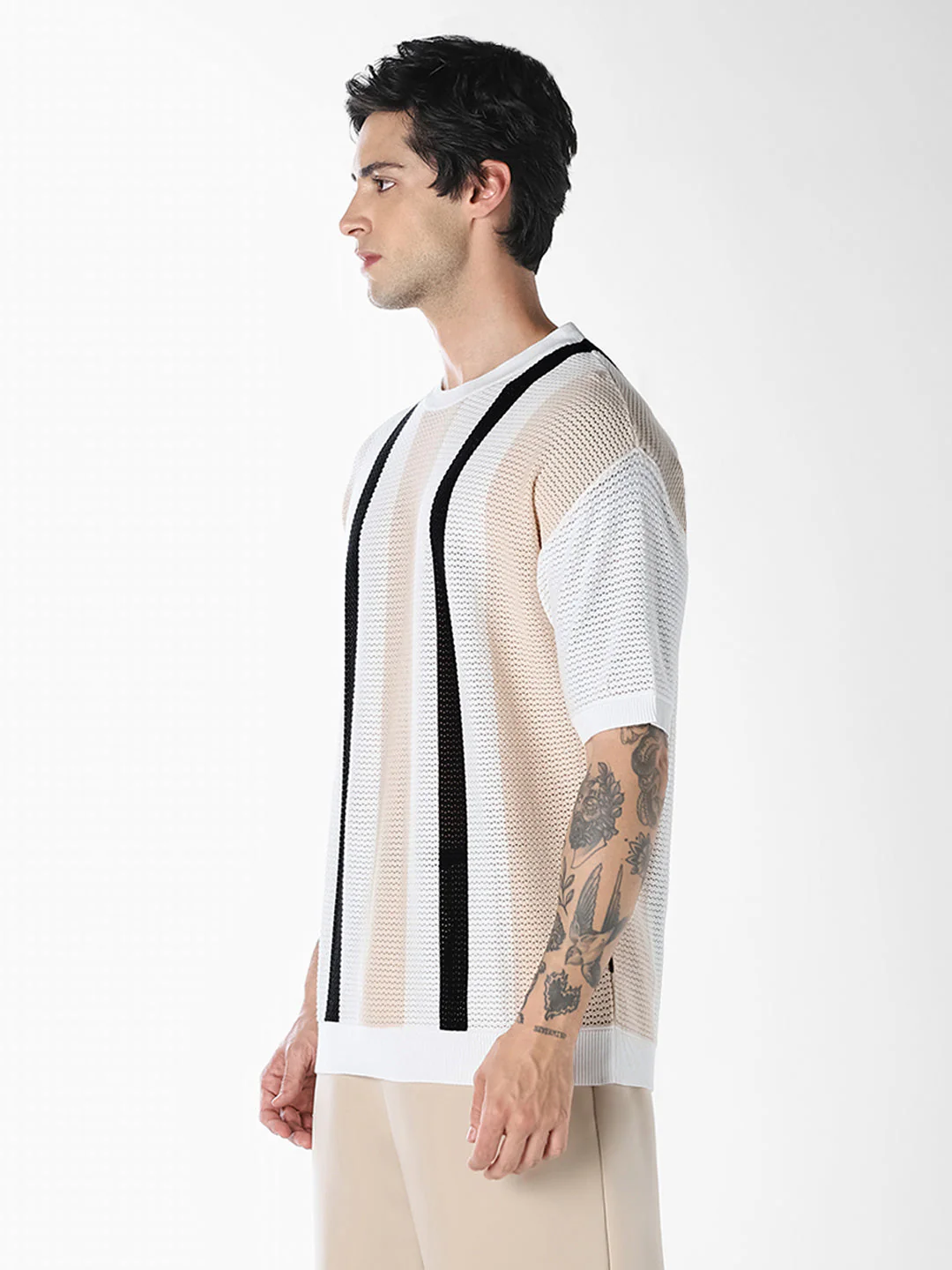 Striped Crew Neck Knitted T-shirt - Image 3