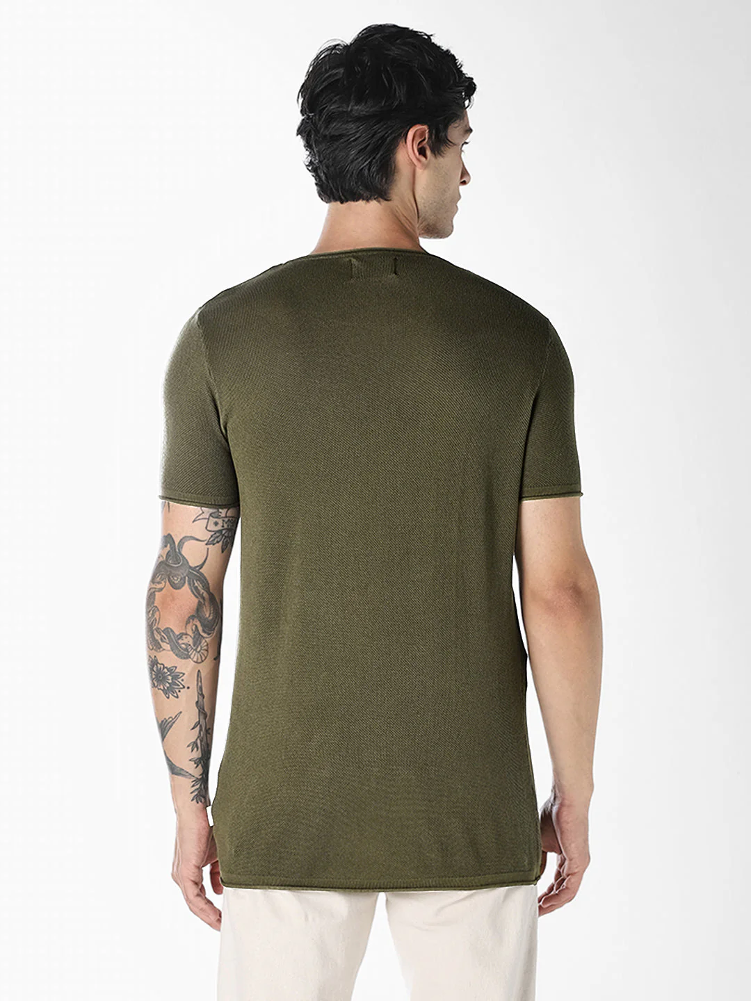 Dark Green Knitted Crew Neck T-shirt - Image 4