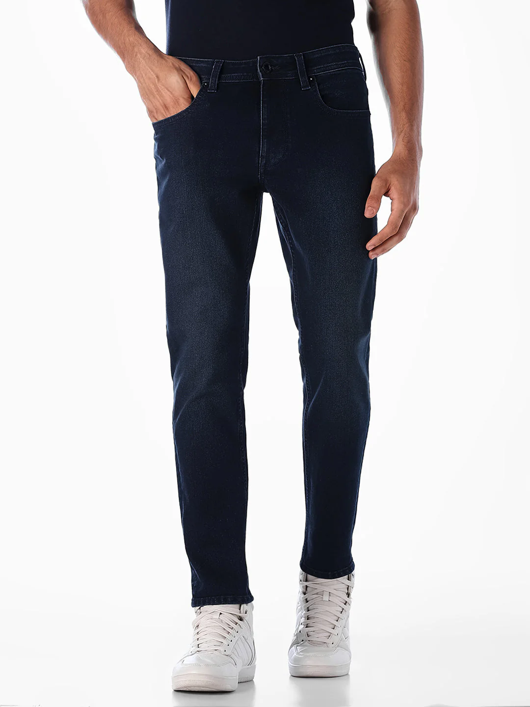Dark Blue Cropped Brak Slim Fit Jeans