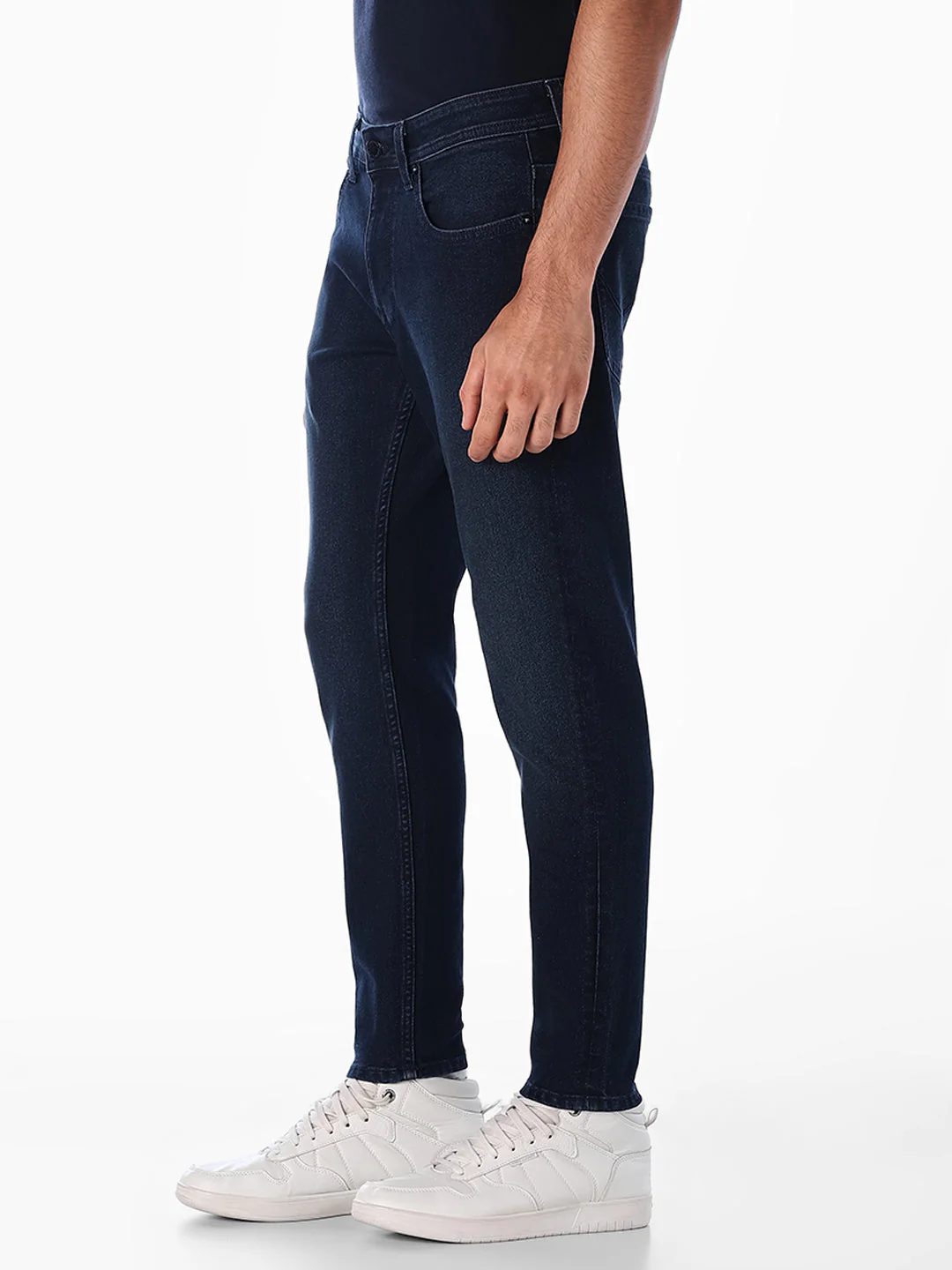 Dark Blue Cropped Brak Slim Fit Jeans - Image 2