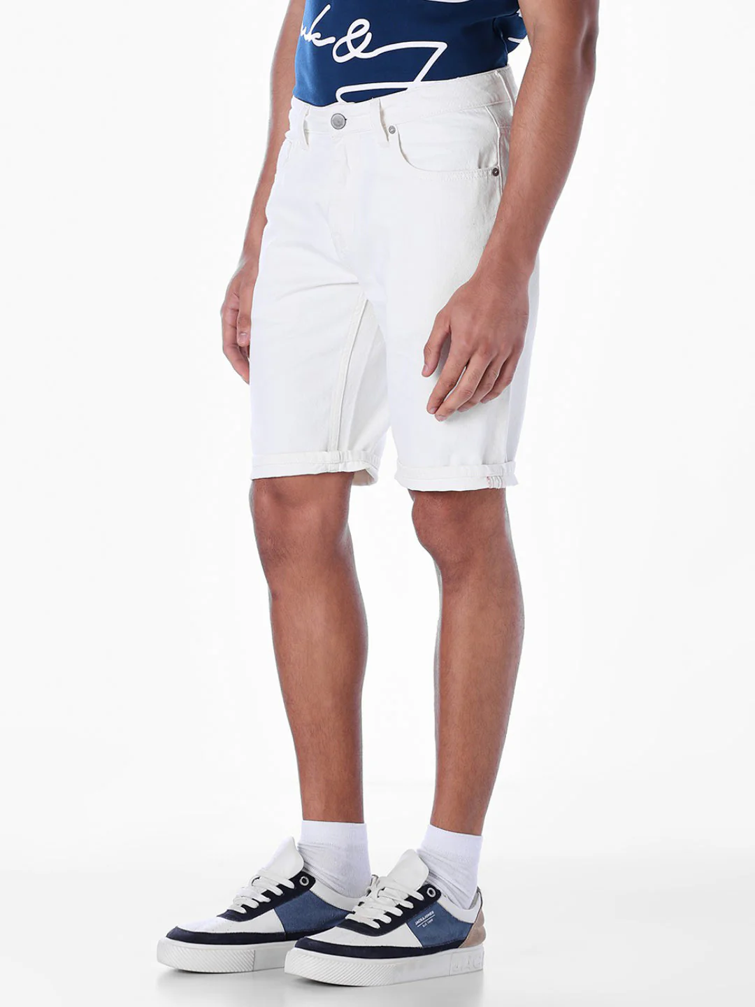 White 5 Pocket Denim Shorts - Image 2