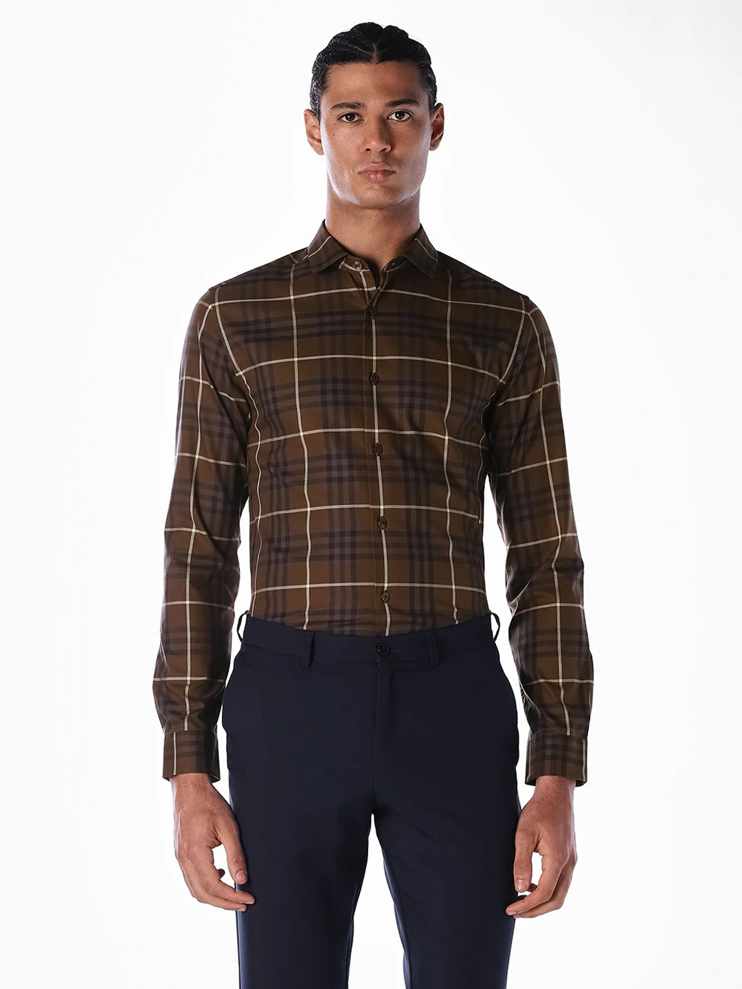 Brown Check Cotton Shirt - Image 2